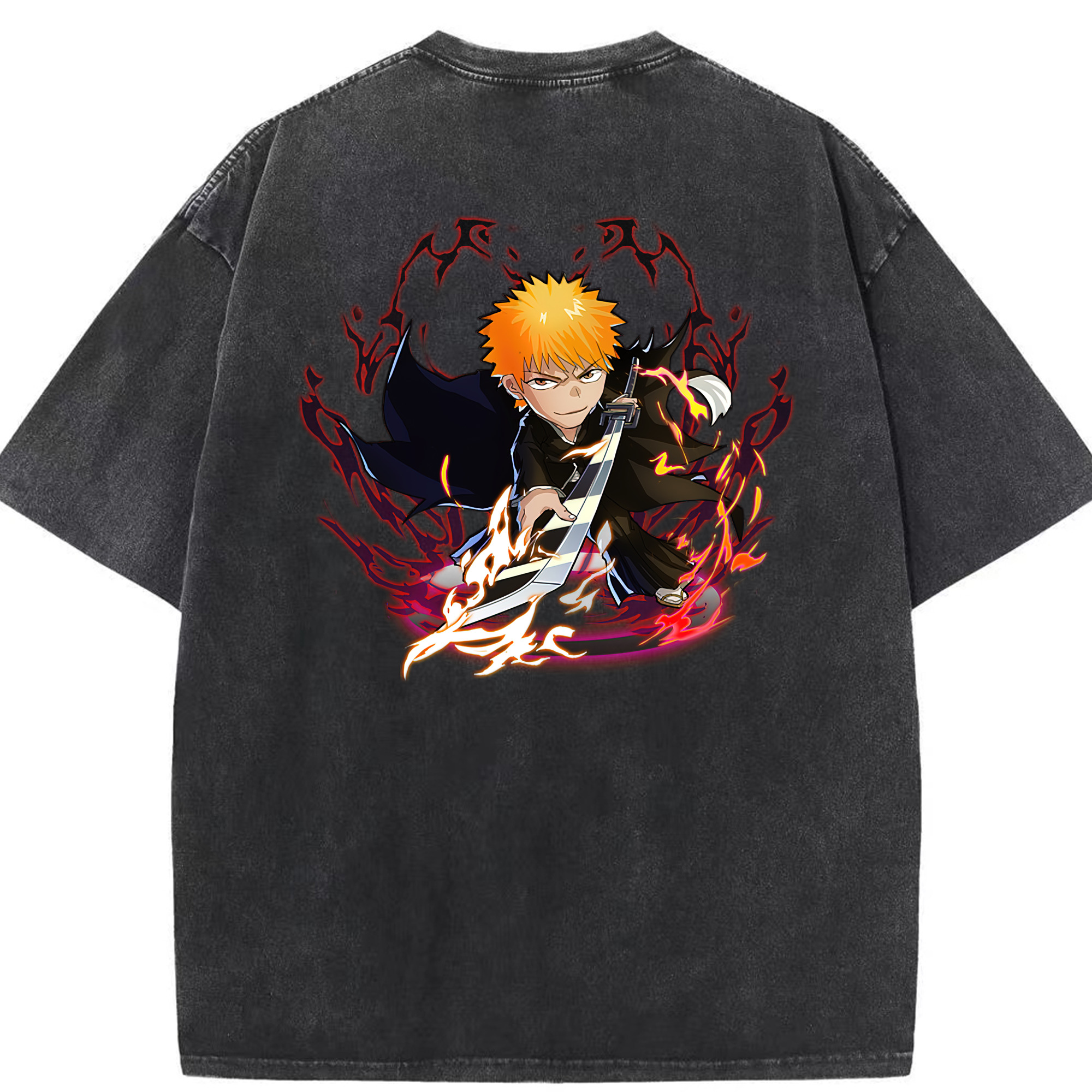 （画像用） ブリーチ 黒崎一護（くろさき いちご）BLEACH Kurosaki Ichigo 綿100% ヴィンテージ風 半袖Tシャツ（背面プリント）