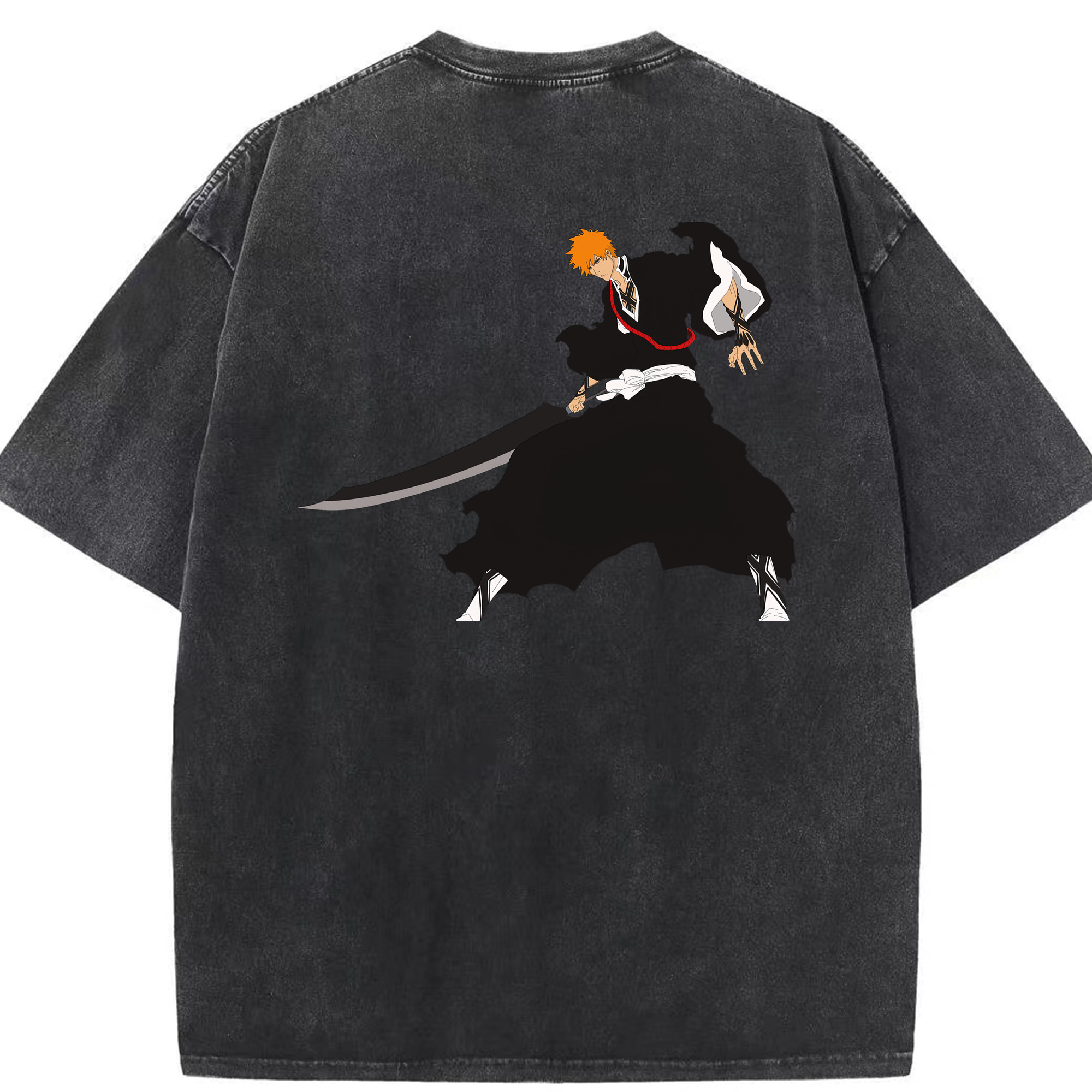 （画像用） ブリーチ 黒崎一護（くろさき いちご）BLEACH Kurosaki Ichigo 綿100% ヴィンテージ風 半袖Tシャツ（背面プリント）