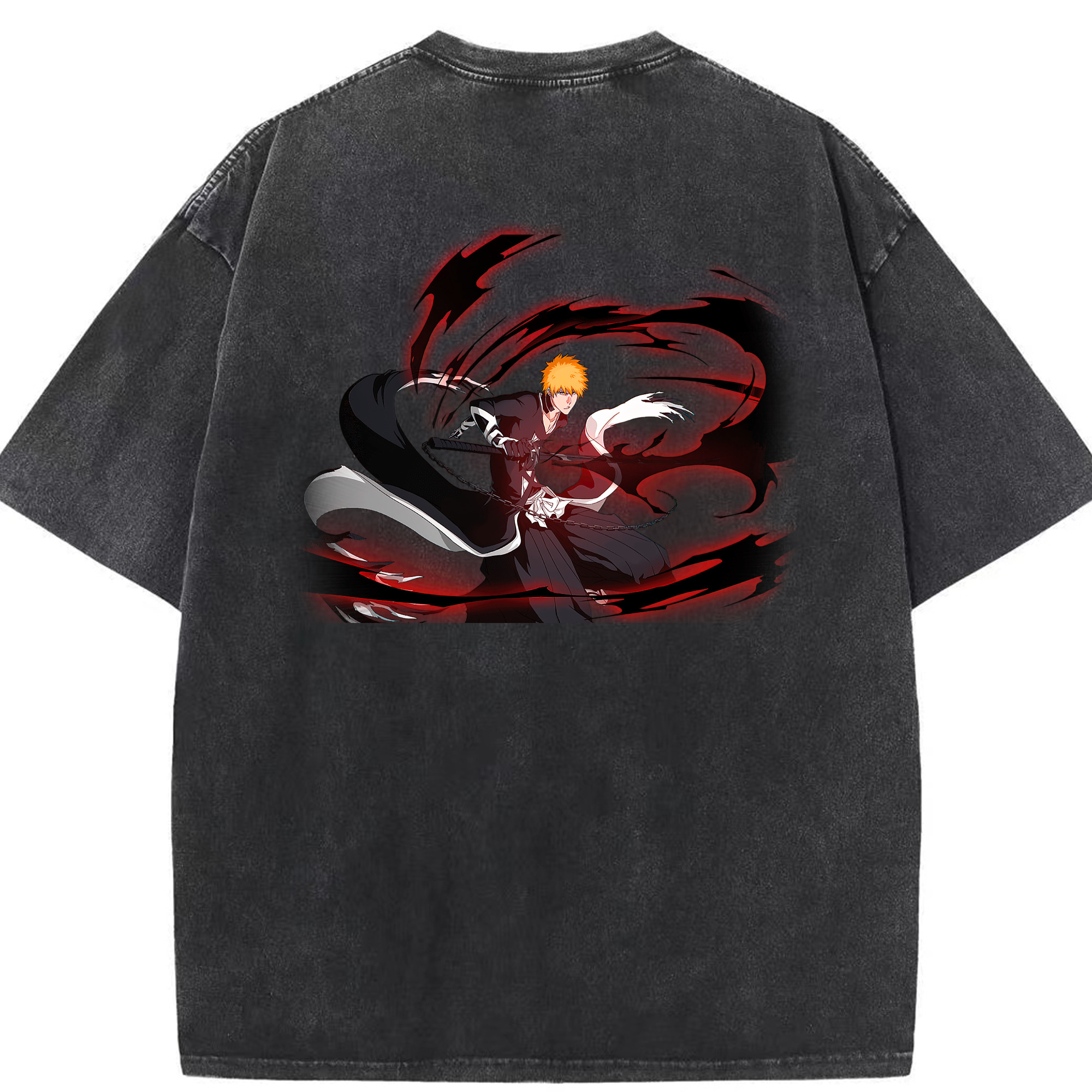 （画像用） ブリーチ 黒崎一護（くろさき いちご）BLEACH Kurosaki Ichigo 綿100% ヴィンテージ風 半袖Tシャツ（背面プリント）