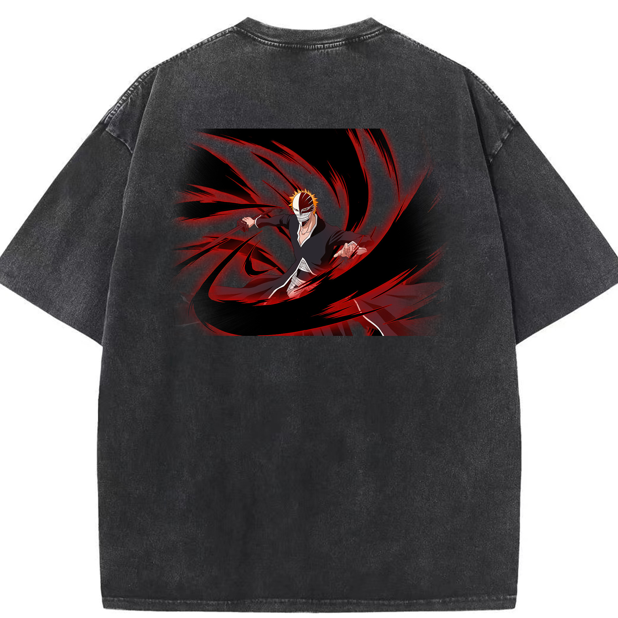 （画像用） ブリーチ 黒崎一護（くろさき いちご）BLEACH Kurosaki Ichigo 綿100% ヴィンテージ風 半袖Tシャツ（背面プリント）