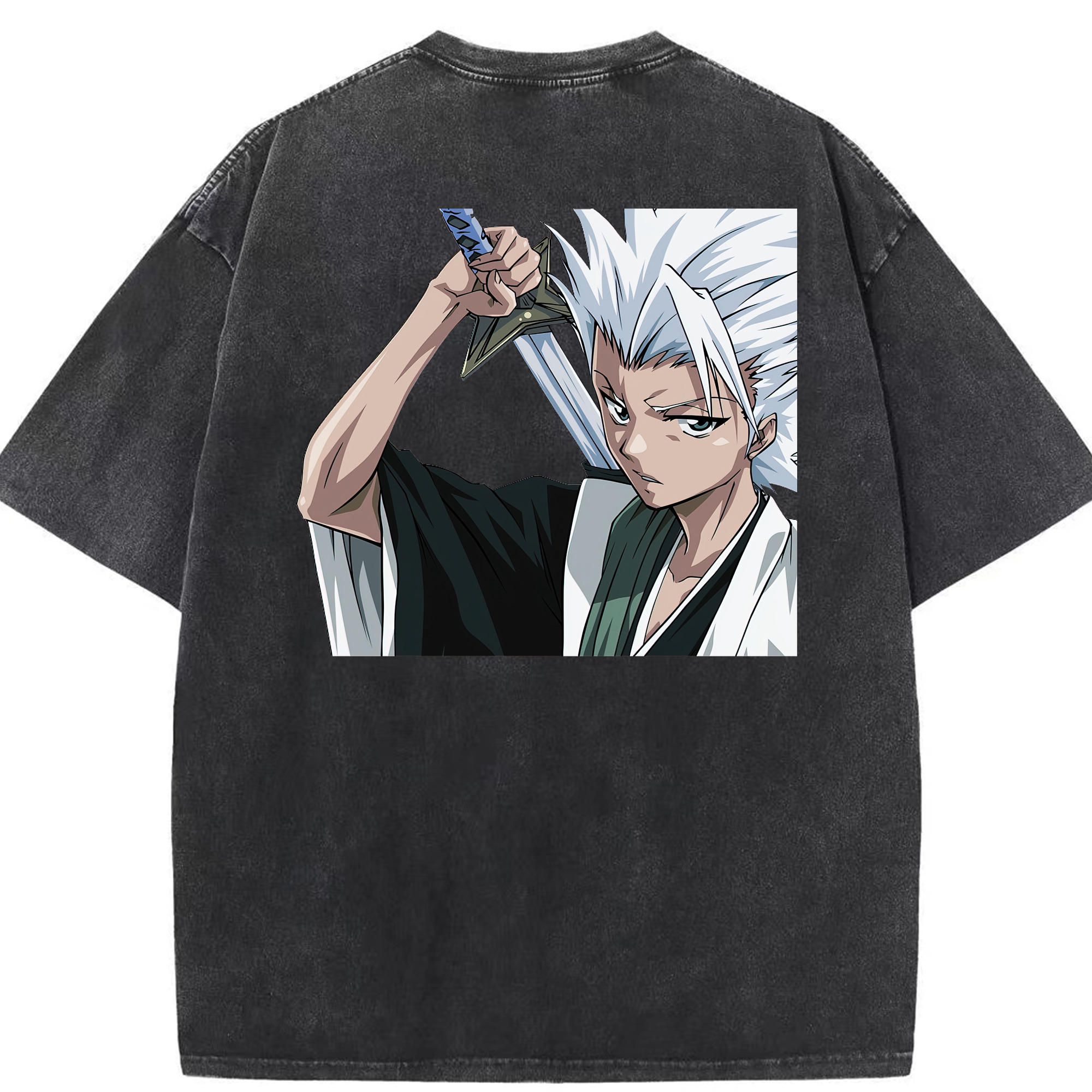 （画像用） ブリーチ 日番谷冬獅郎（ひつがや とうしろう） BLEACH Hitsugaya Toushirou 綿100% ヴィンテージ風 半袖Tシャツ（背面プリント）