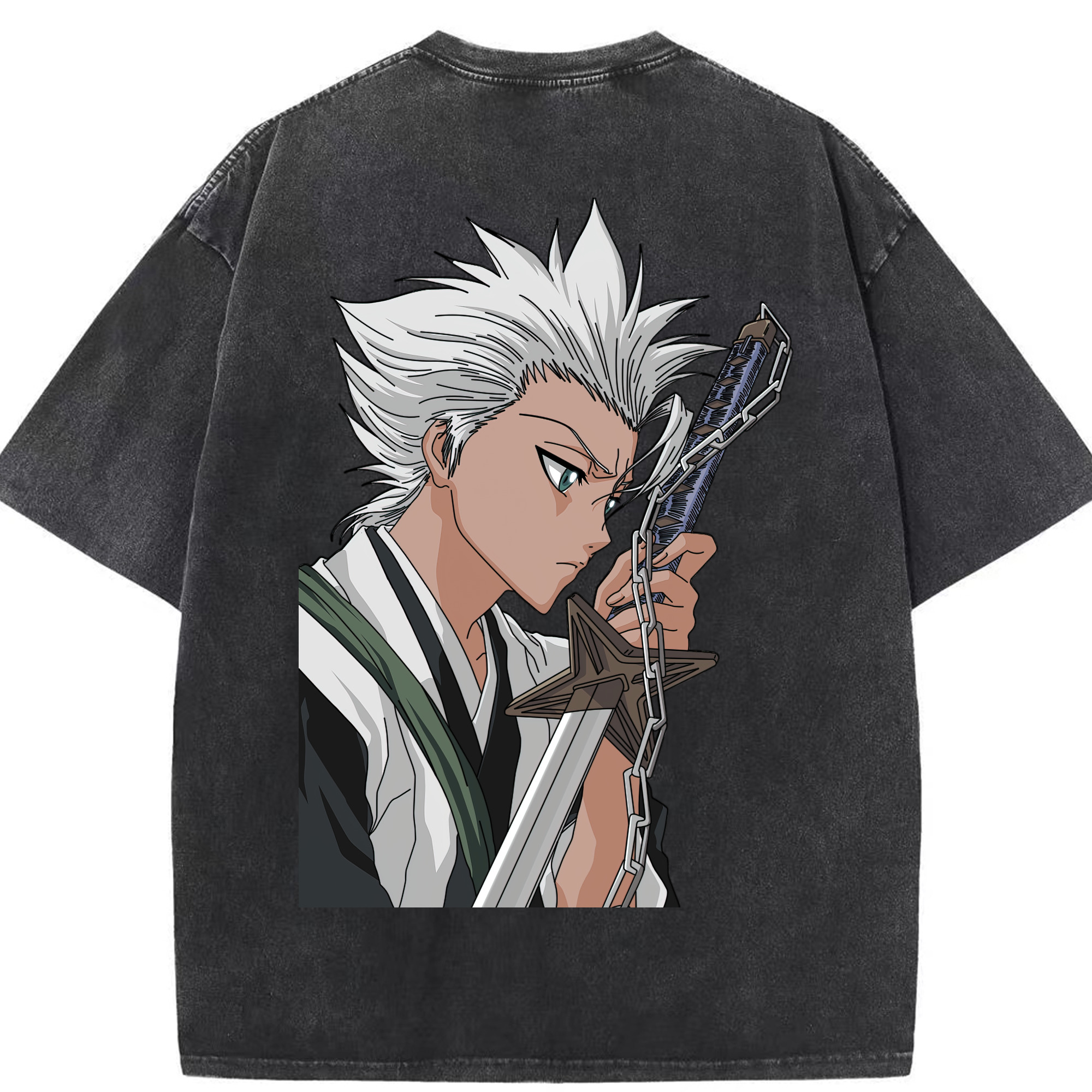 （画像用） ブリーチ 日番谷冬獅郎（ひつがや とうしろう） BLEACH Hitsugaya Toushirou 綿100% ヴィンテージ風 半袖Tシャツ（背面プリント）