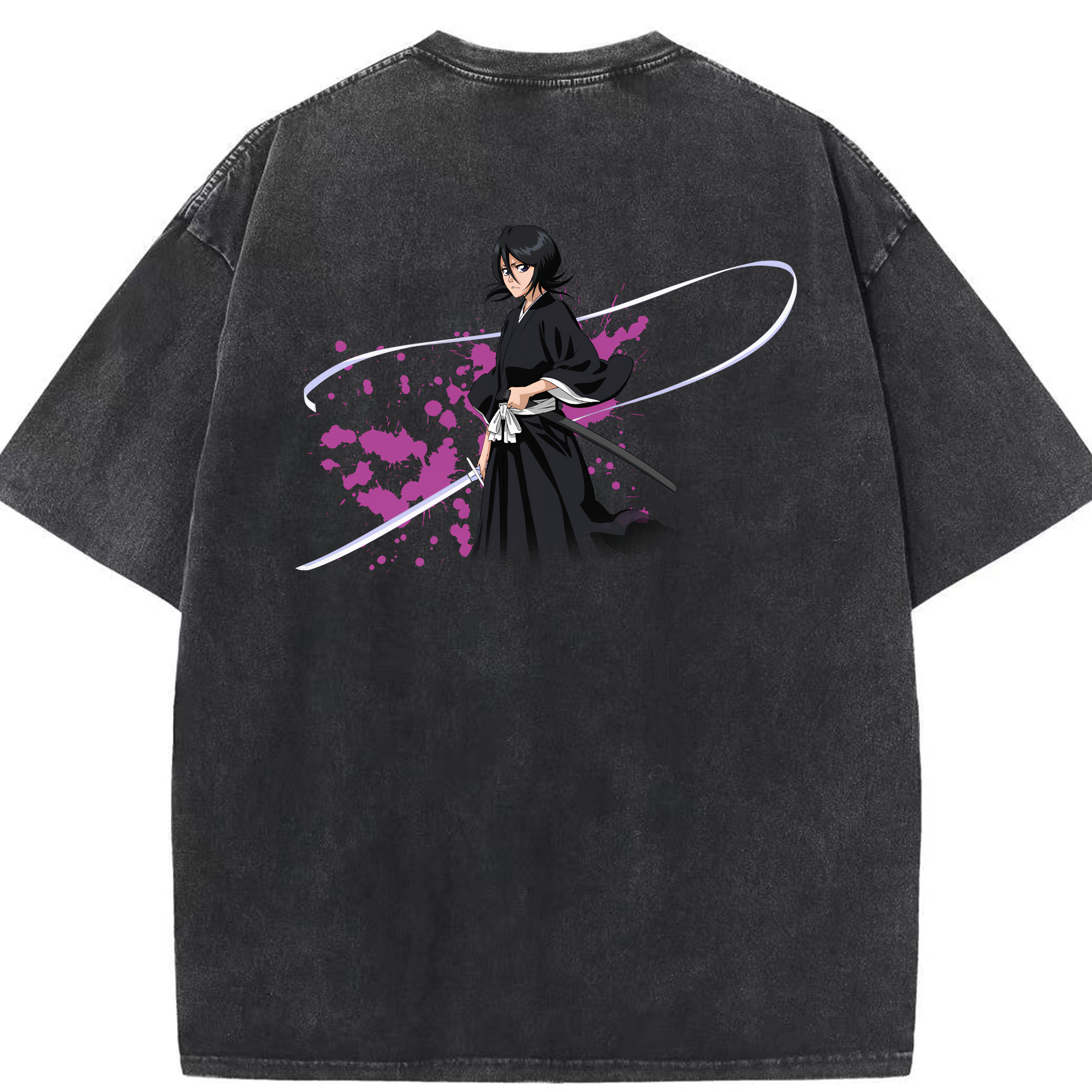 （画像用） ブリーチ 朽木ルキア BLEACH Kuchiki Rukia 綿100% ヴィンテージ風 半袖Tシャツ（背面プリント）