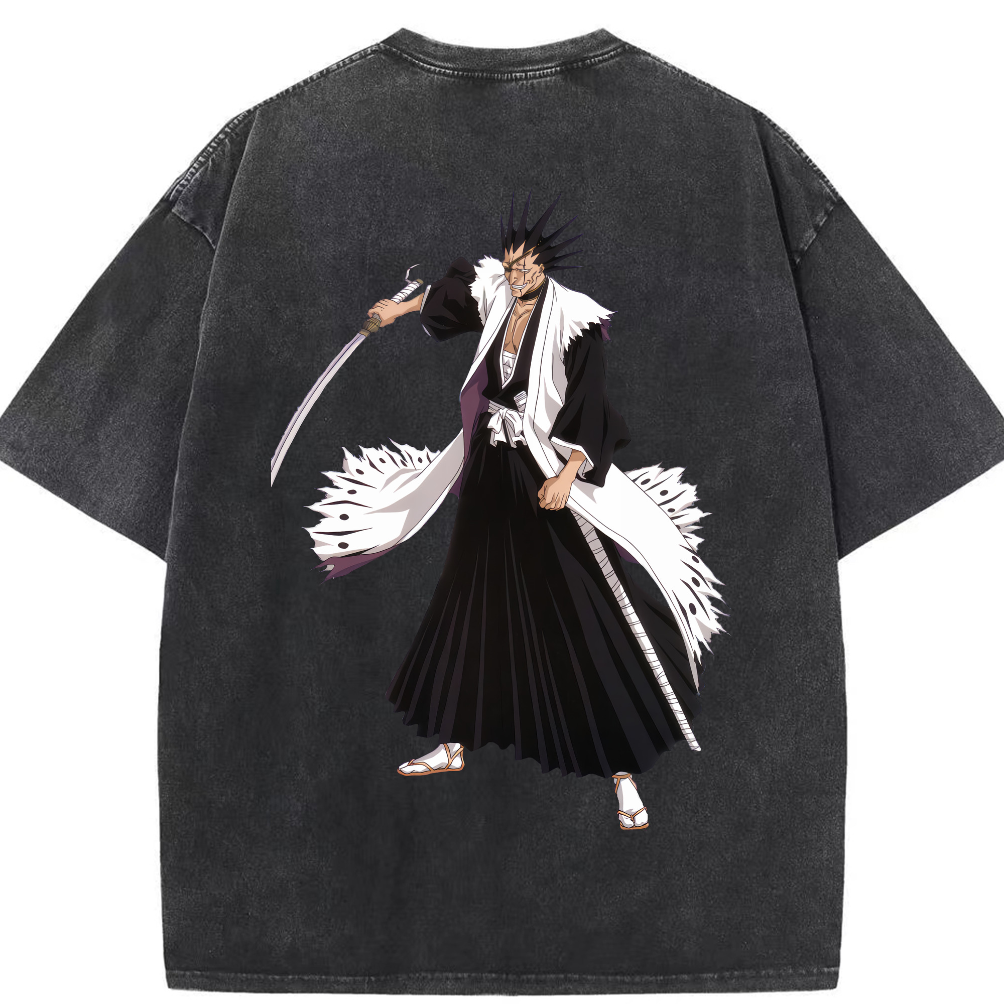 （画像用） ブリーチ ざらき けんぱち BLEACH Zaraki Kenpachi 綿100% ヴィンテージ風 半袖Tシャツ（背面プリント）