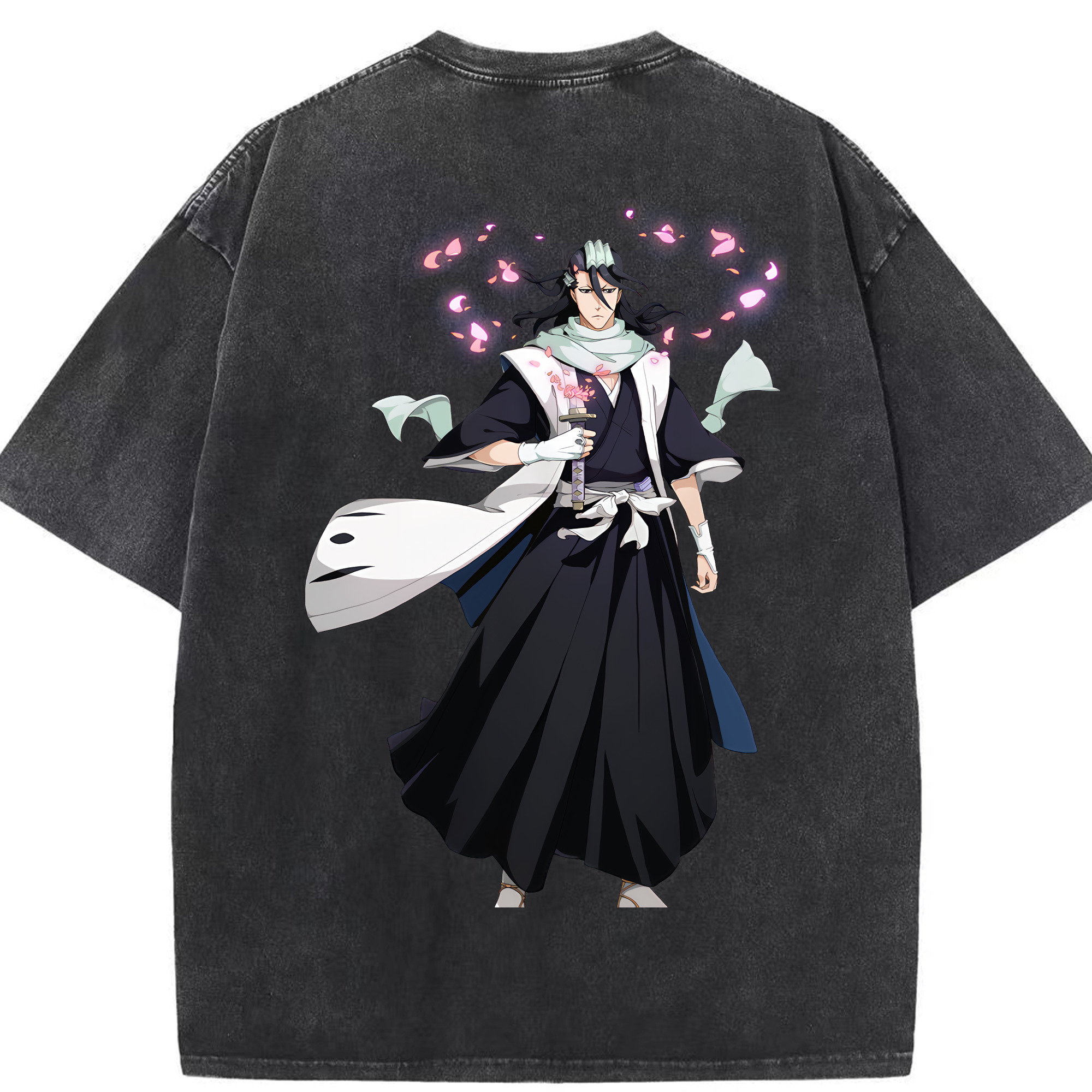 （画像用） ブリーチ くちき びゃくや BLEACH Kuchiki Byakuya 綿100% ヴィンテージ風 半袖Tシャツ（背面プリント）