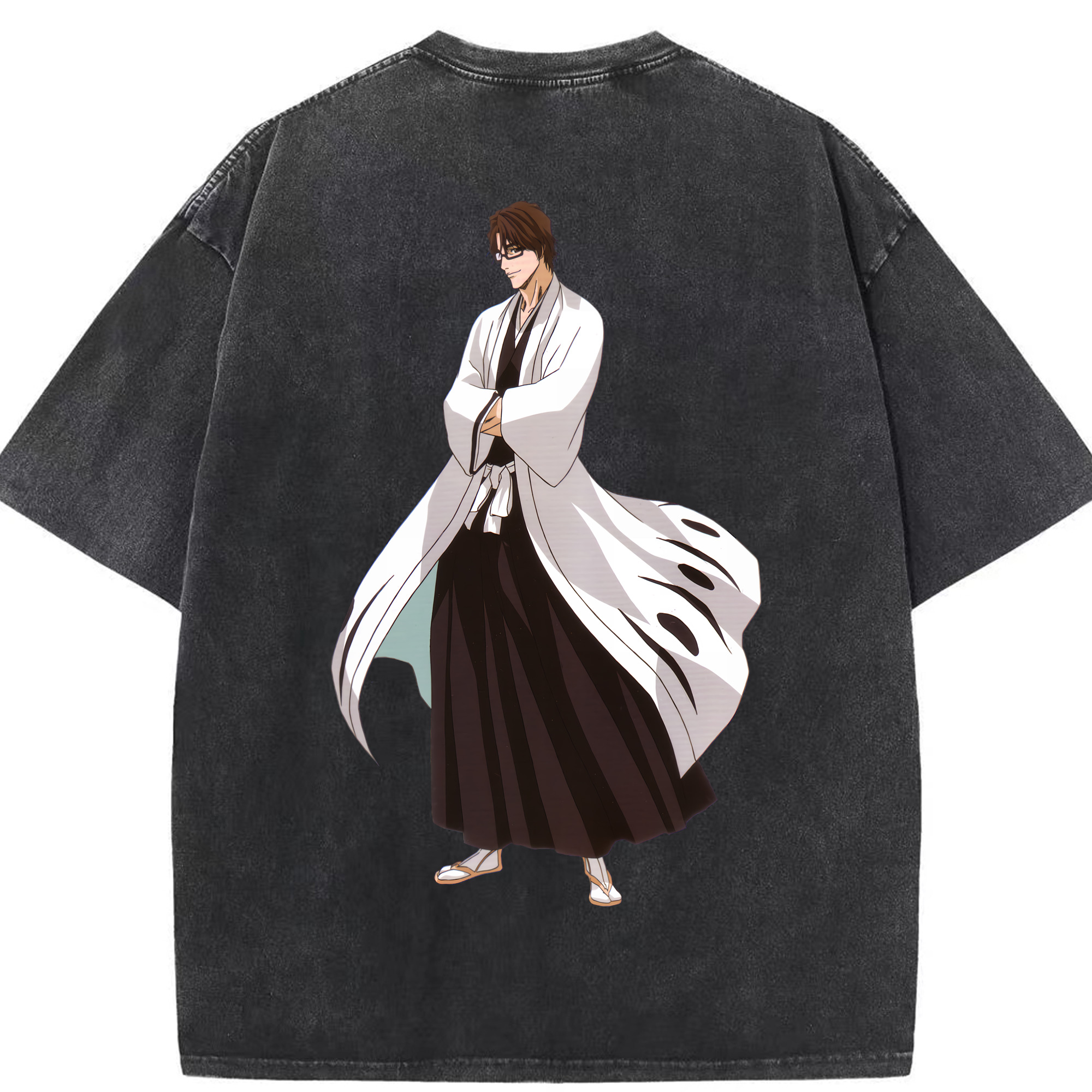 （画像用） ブリーチ 藍染 惣右介（あいぜん そうすけ） BLEACH Aizen Sousuke 綿100% ヴィンテージ風 半袖Tシャツ（背面プリント）