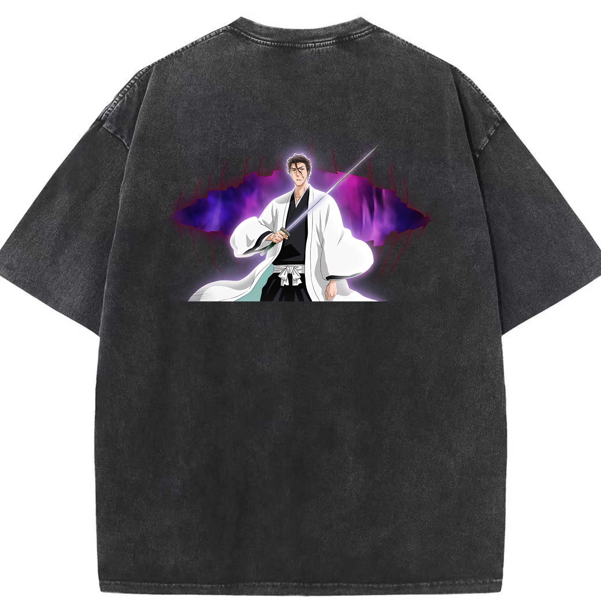 （画像用） ブリーチ 藍染 惣右介（あいぜん そうすけ） BLEACH Aizen Sousuke 綿100% ヴィンテージ風 半袖Tシャツ（背面プリント）