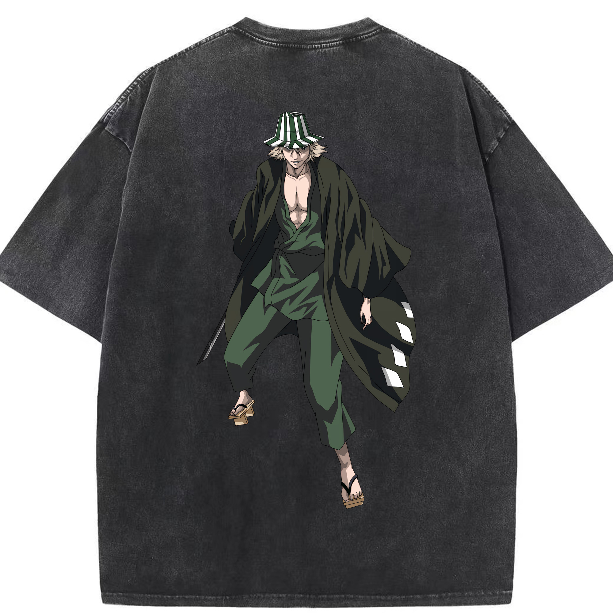 （画像用） "ブリーチ 浦原 喜助（うらはら きすけ） BLEACH Urahara Kisuke " 綿100% ヴィンテージ風 半袖Tシャツ（背面プリント）