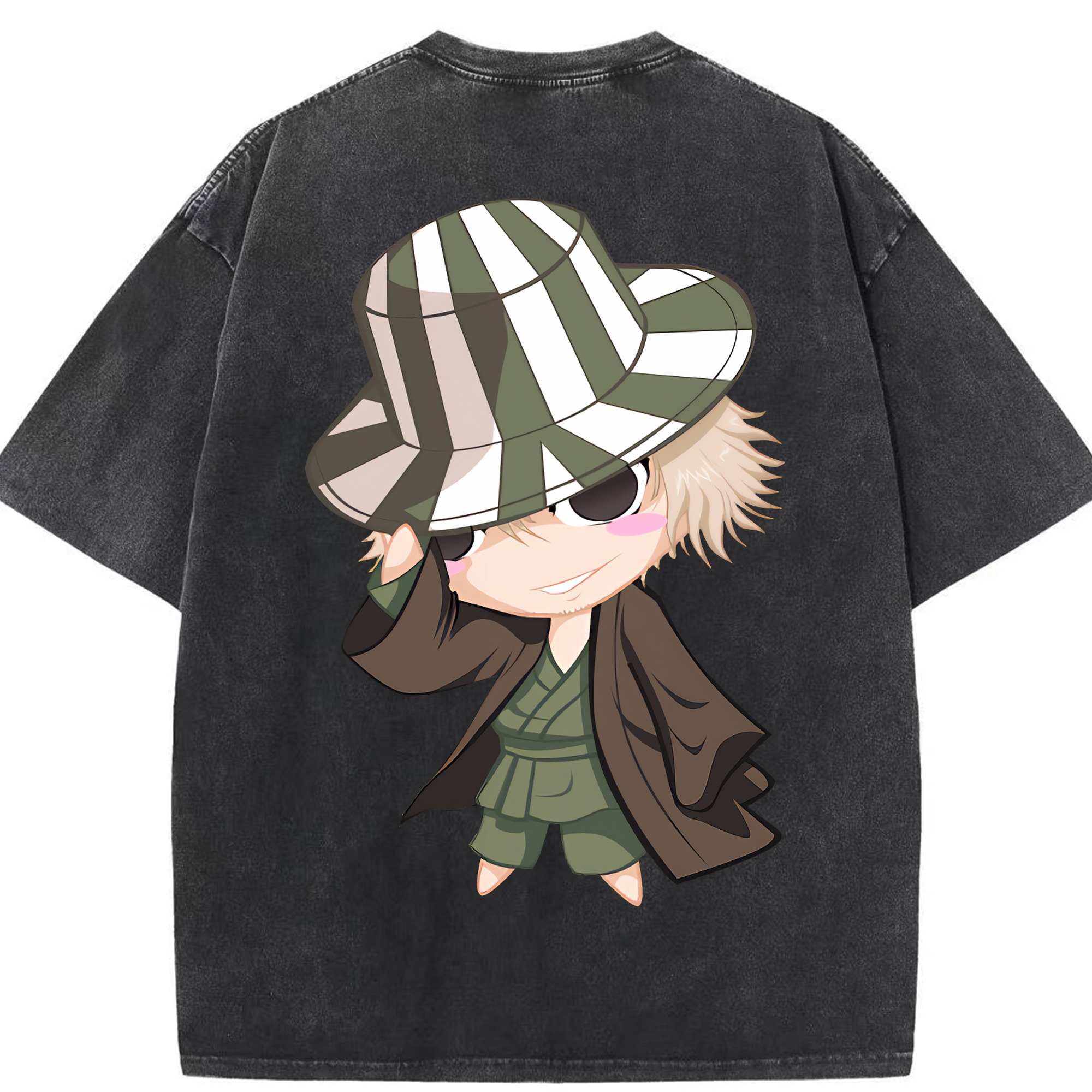 （画像用） "ブリーチ 浦原 喜助（うらはら きすけ） BLEACH Urahara Kisuke " 綿100% ヴィンテージ風 半袖Tシャツ（背面プリント）