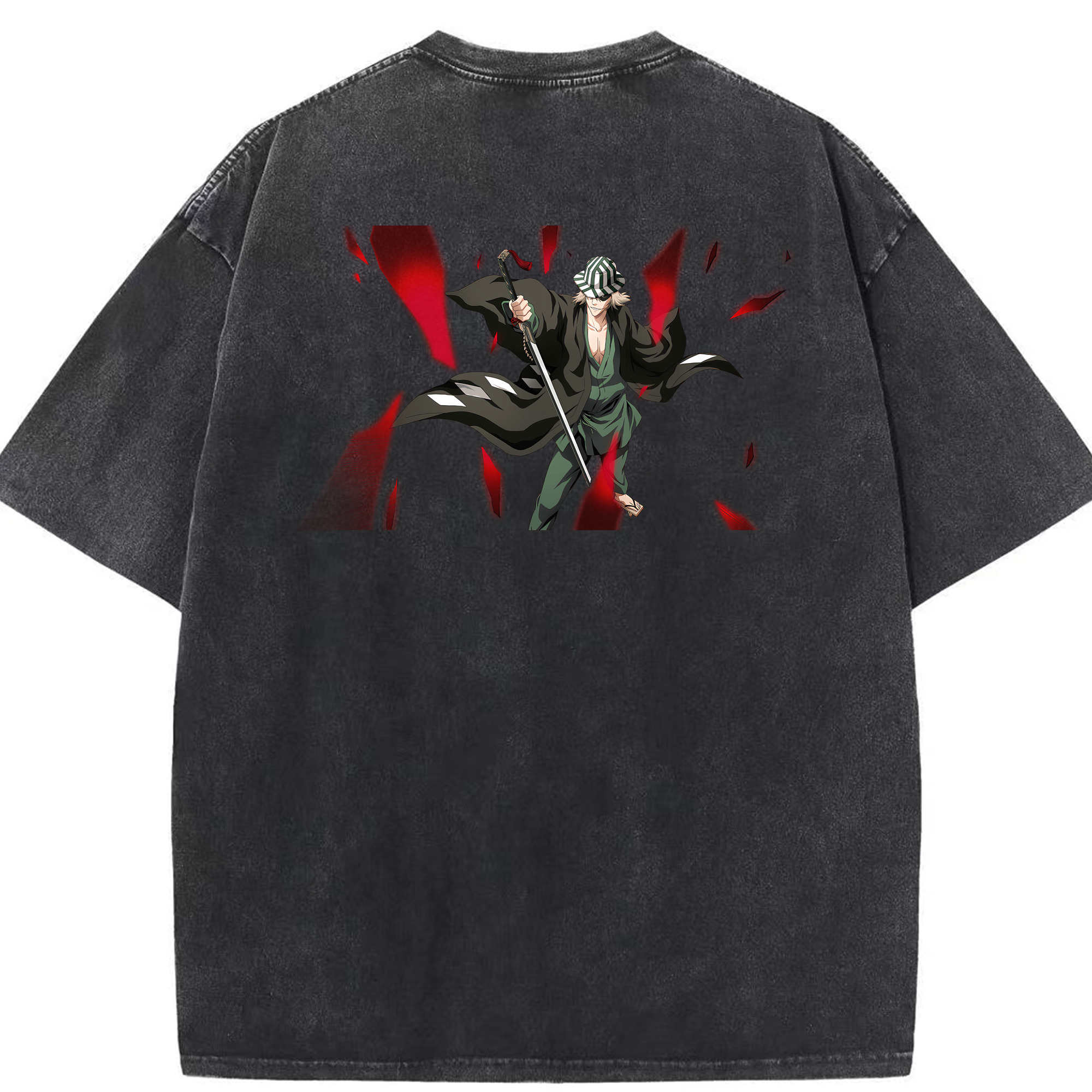 （画像用） "ブリーチ 浦原 喜助（うらはら きすけ） BLEACH Urahara Kisuke " 綿100% ヴィンテージ風 半袖Tシャツ（背面プリント）
