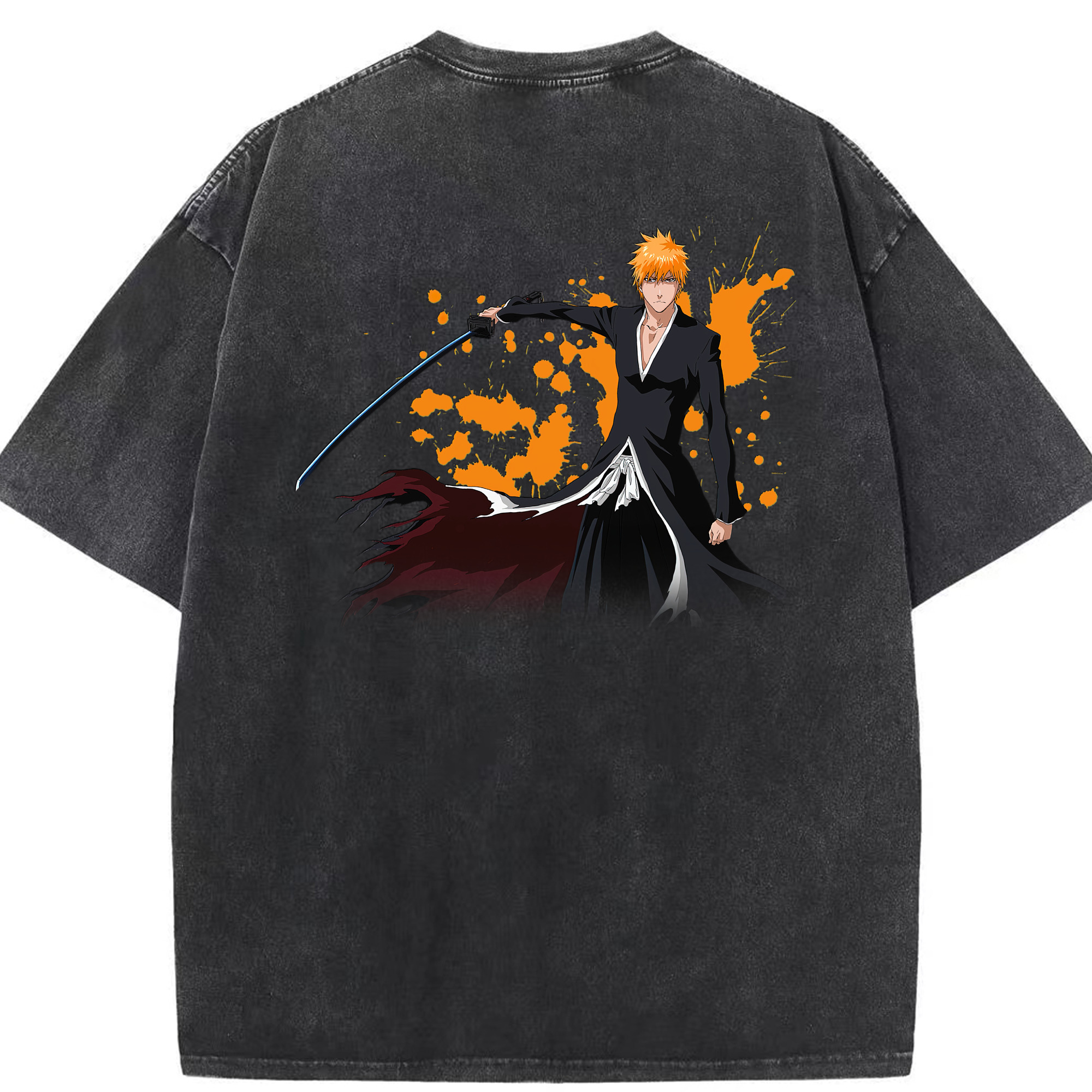 （画像用） ブリーチ 黒崎一護（くろさき いちご）BLEACH Kurosaki Ichigo 綿100% ヴィンテージ風 半袖Tシャツ（背面プリント）