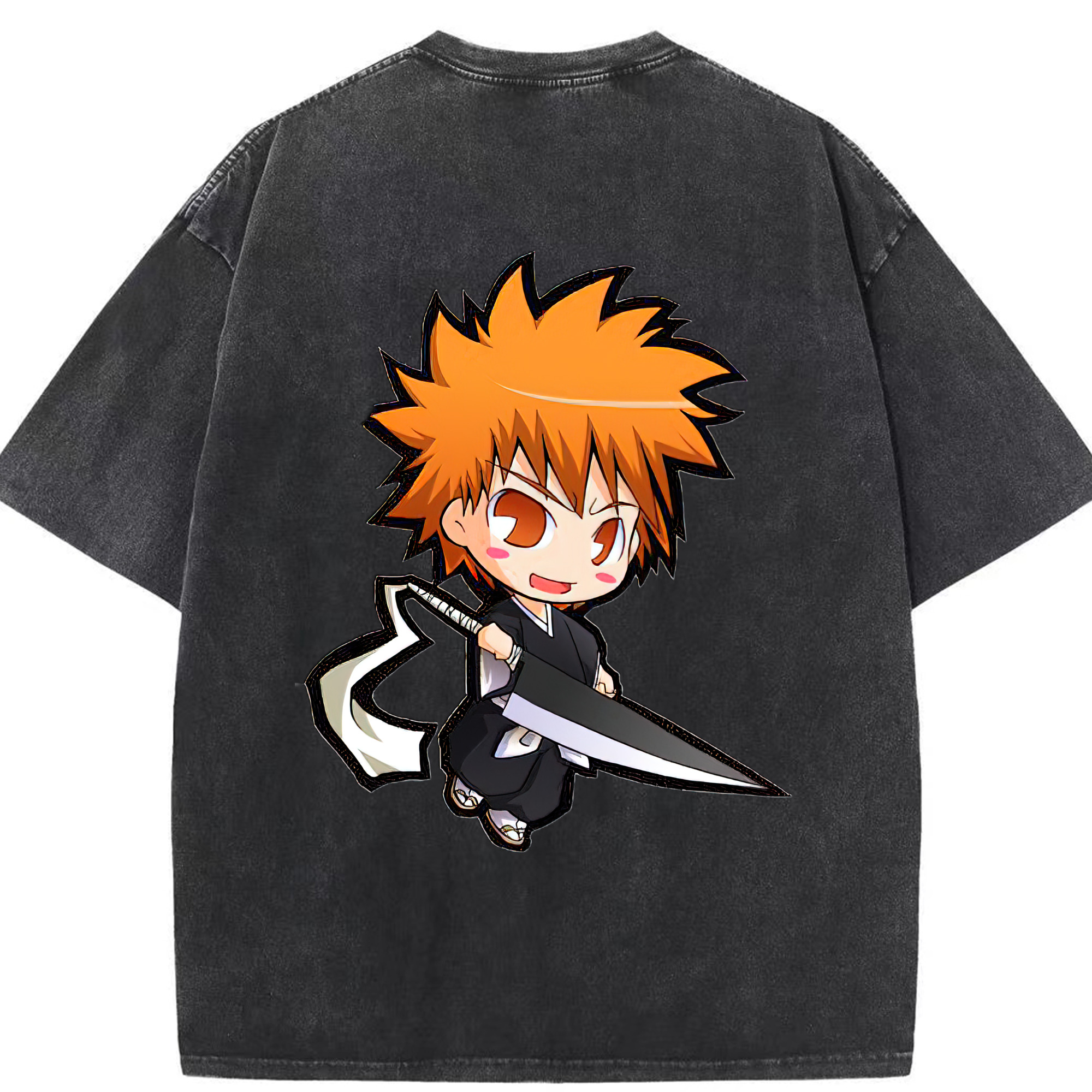 （画像用） ブリーチ 黒崎一護（くろさき いちご）BLEACH Kurosaki Ichigo 綿100% ヴィンテージ風 半袖Tシャツ（背面プリント）