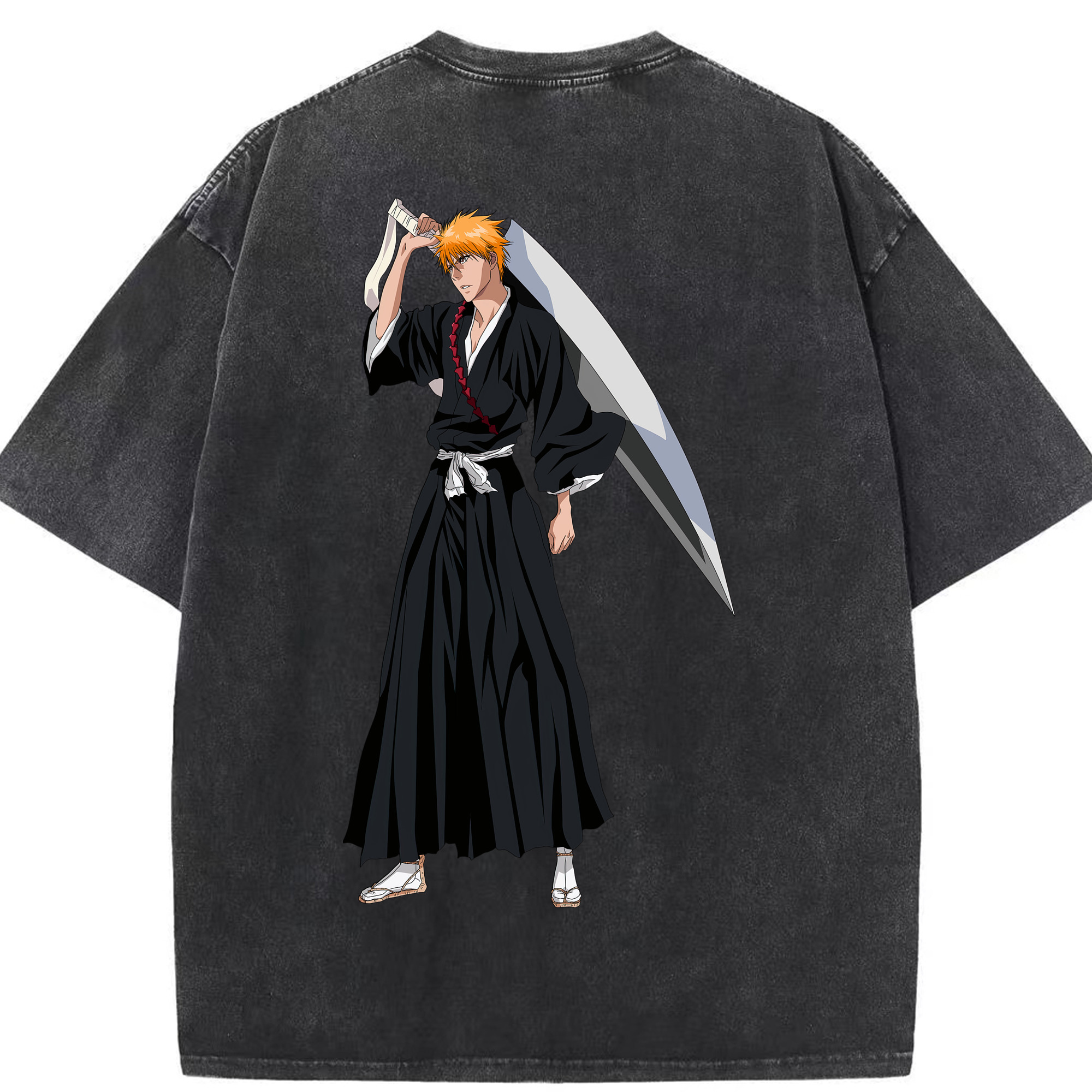 （画像用） ブリーチ 黒崎一護（くろさき いちご）BLEACH Kurosaki Ichigo 綿100% ヴィンテージ風 半袖Tシャツ（背面プリント）