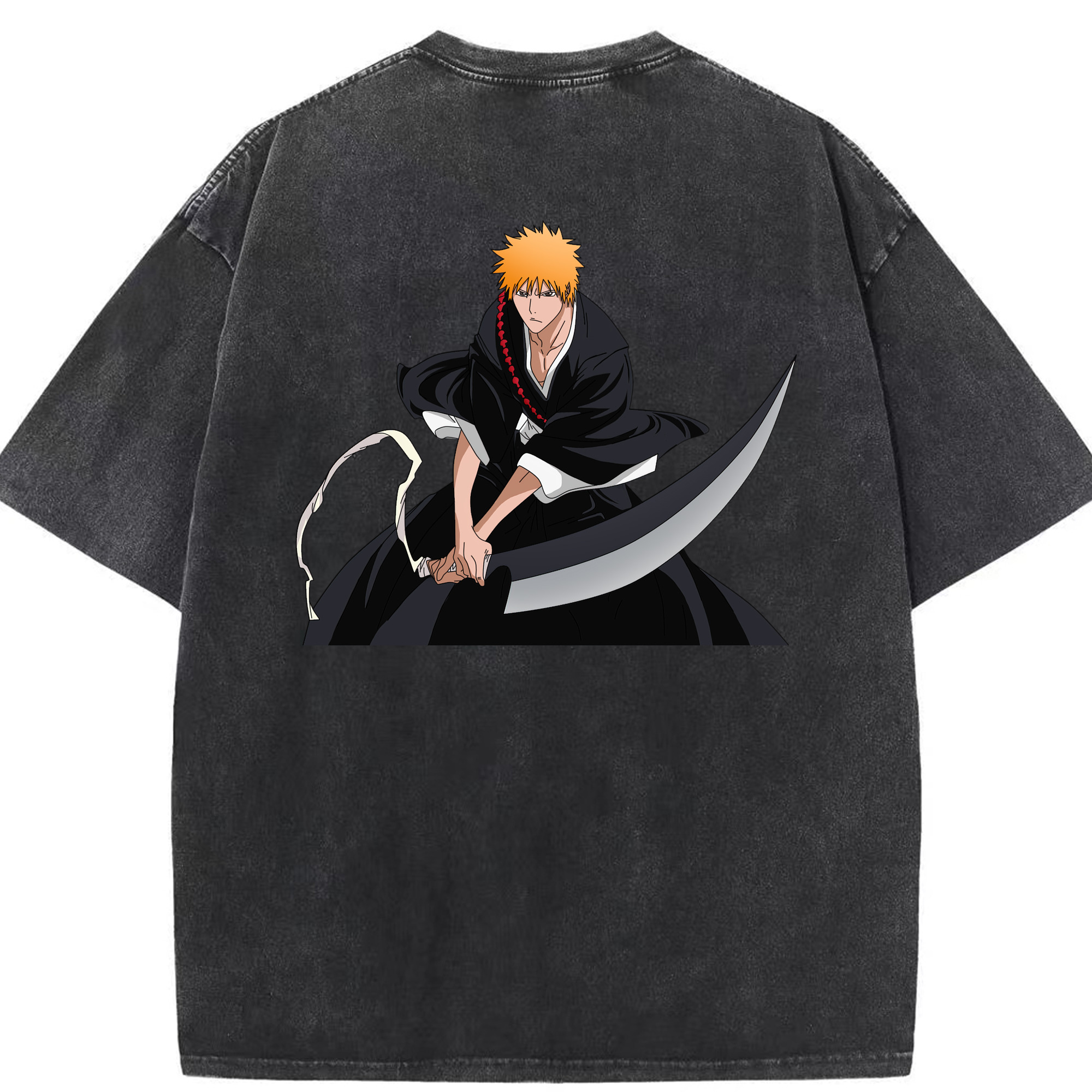 （画像用） ブリーチ 黒崎一護（くろさき いちご）BLEACH Kurosaki Ichigo 綿100% ヴィンテージ風 半袖Tシャツ（背面プリント）