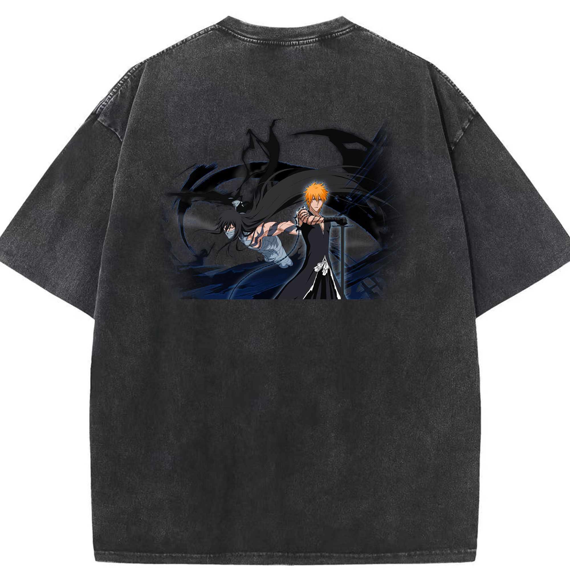 （画像用） ブリーチ 黒崎一護（くろさき いちご）BLEACH Kurosaki Ichigo 綿100% ヴィンテージ風 半袖Tシャツ（背面プリント）