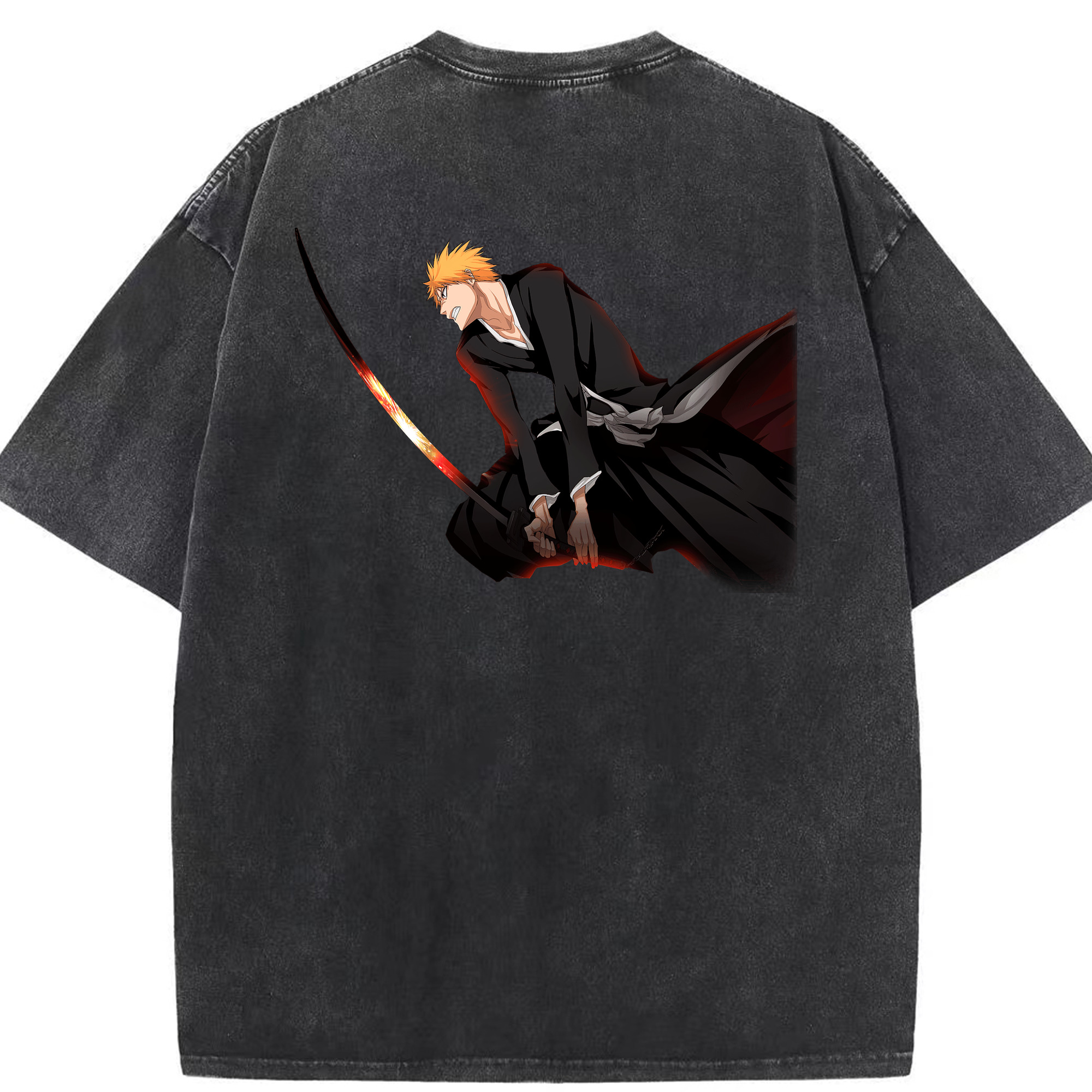 （画像用） ブリーチ 黒崎一護（くろさき いちご）BLEACH Kurosaki Ichigo 綿100% ヴィンテージ風 半袖Tシャツ（背面プリント）