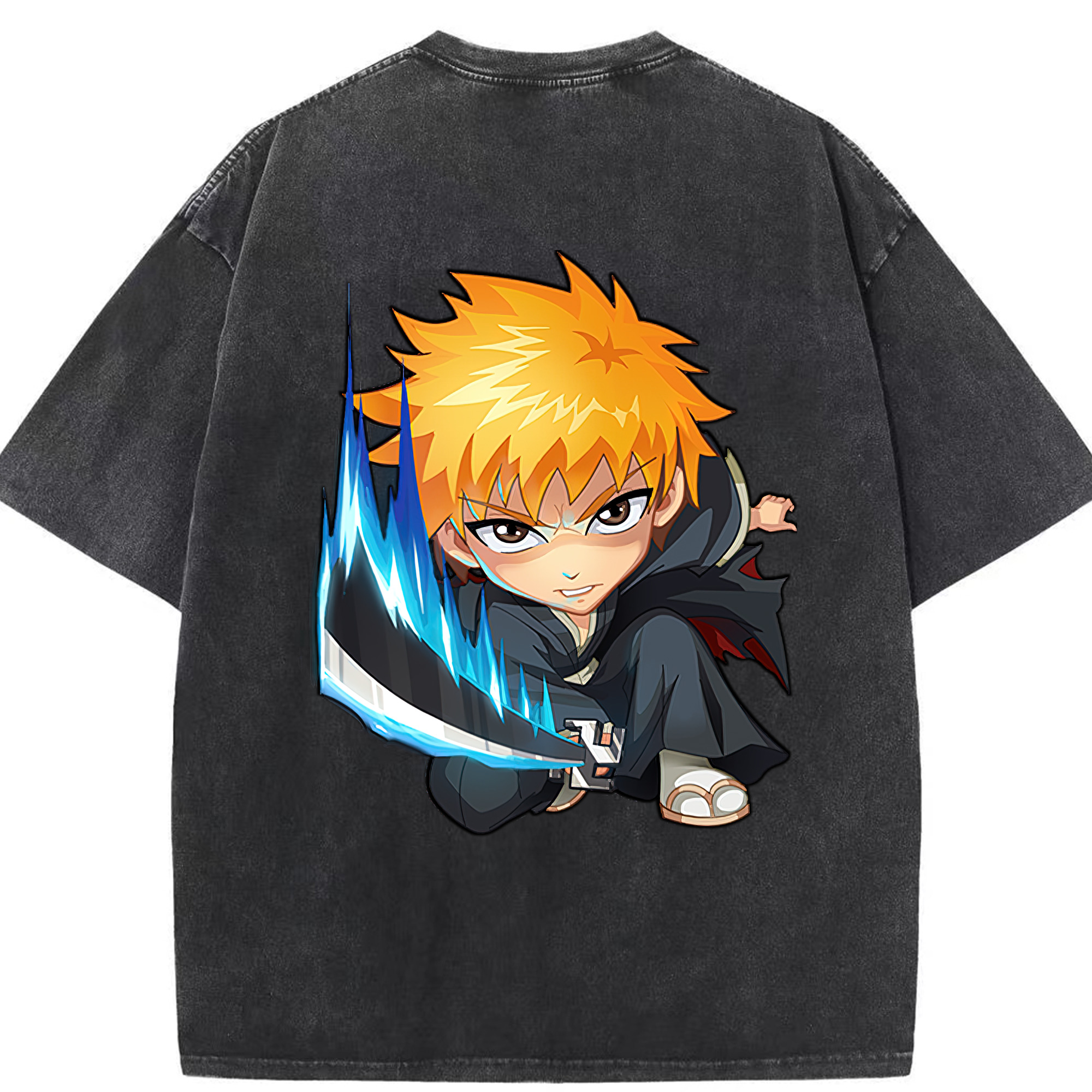 （画像用） ブリーチ 黒崎一護（くろさき いちご）BLEACH Kurosaki Ichigo 綿100% ヴィンテージ風 半袖Tシャツ（背面プリント）