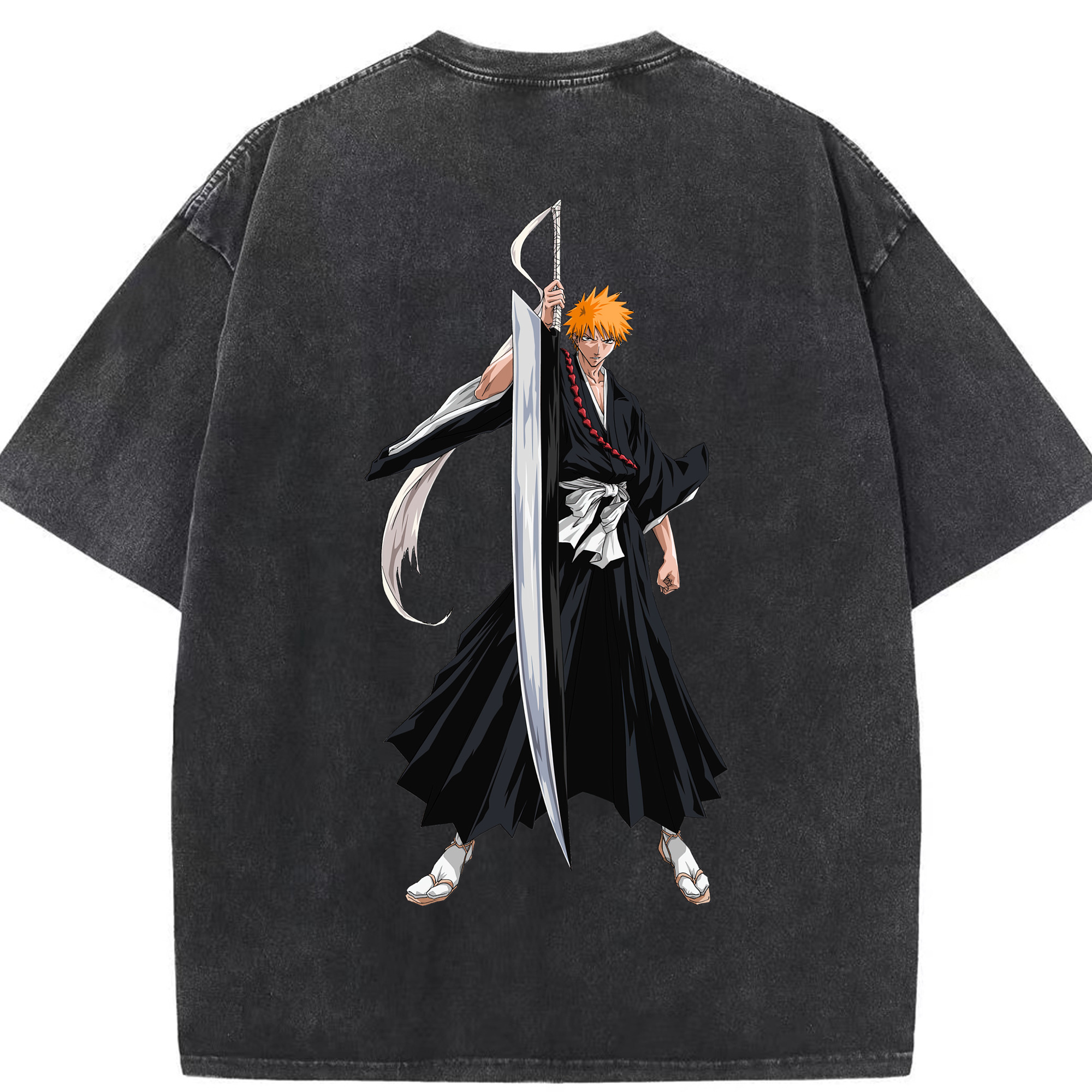 （画像用） ブリーチ 黒崎一護（くろさき いちご）BLEACH Kurosaki Ichigo 綿100% ヴィンテージ風 半袖Tシャツ（背面プリント）