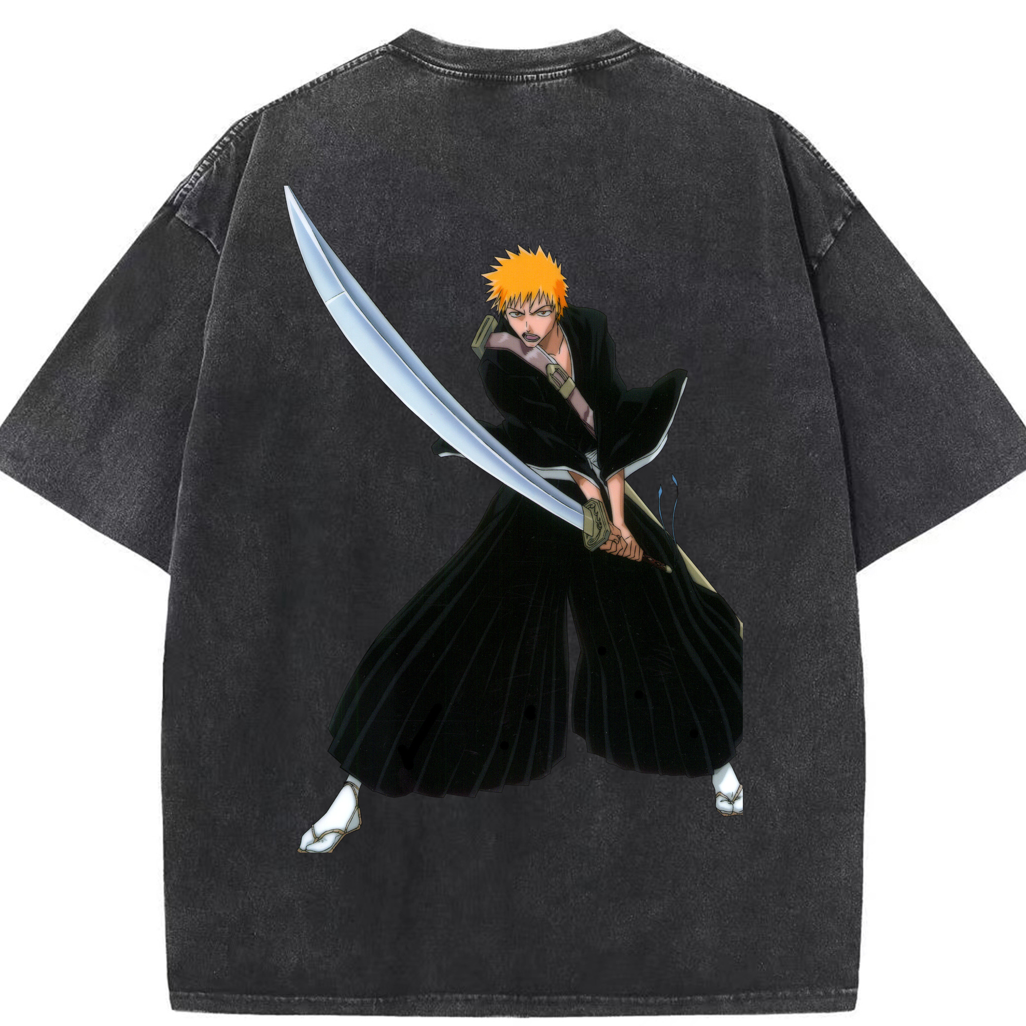 （画像用） ブリーチ 黒崎一護（くろさき いちご）BLEACH Kurosaki Ichigo 綿100% ヴィンテージ風 半袖Tシャツ（背面プリント）