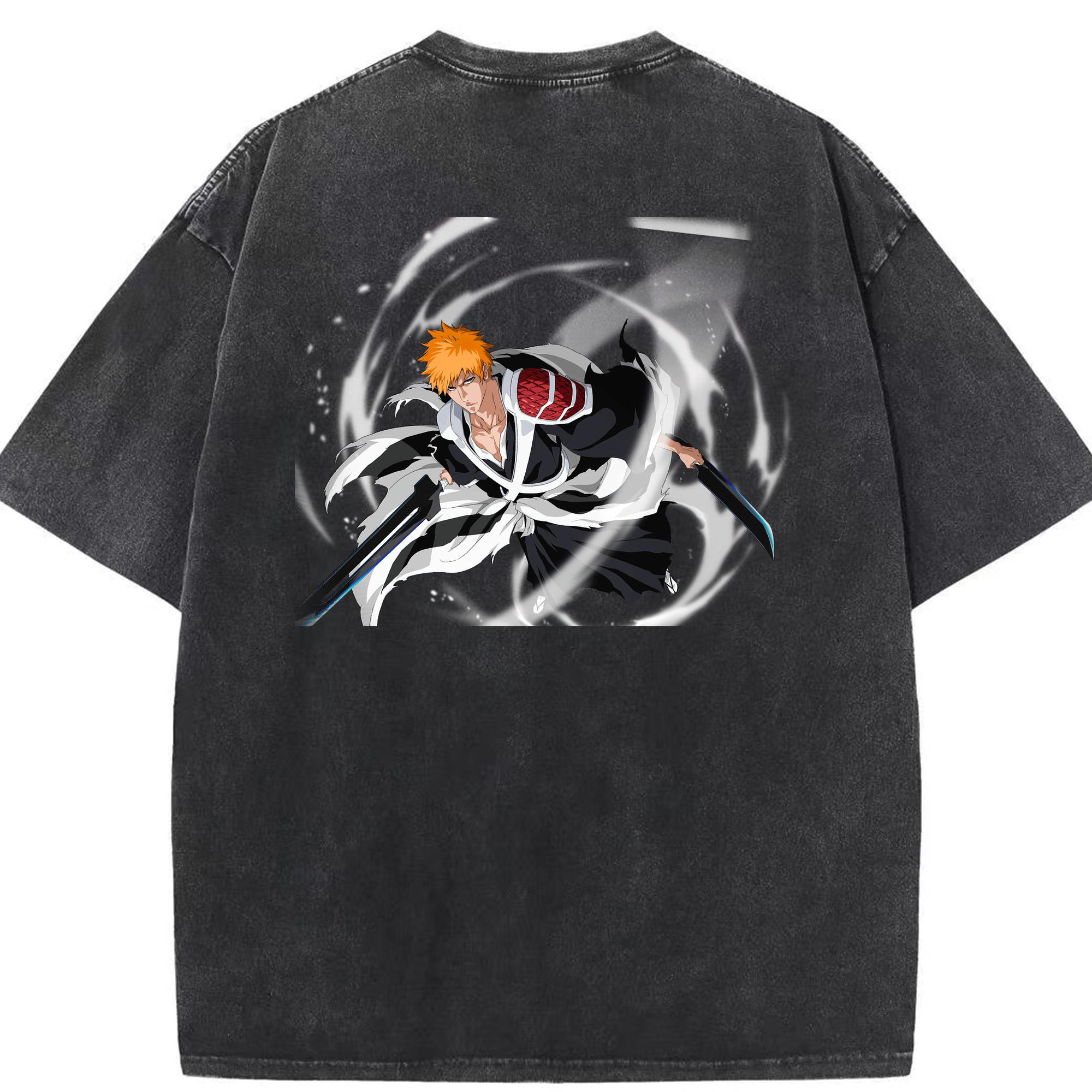 （画像用） ブリーチ 黒崎一護（くろさき いちご）BLEACH Kurosaki Ichigo 綿100% ヴィンテージ風 半袖Tシャツ（背面プリント）