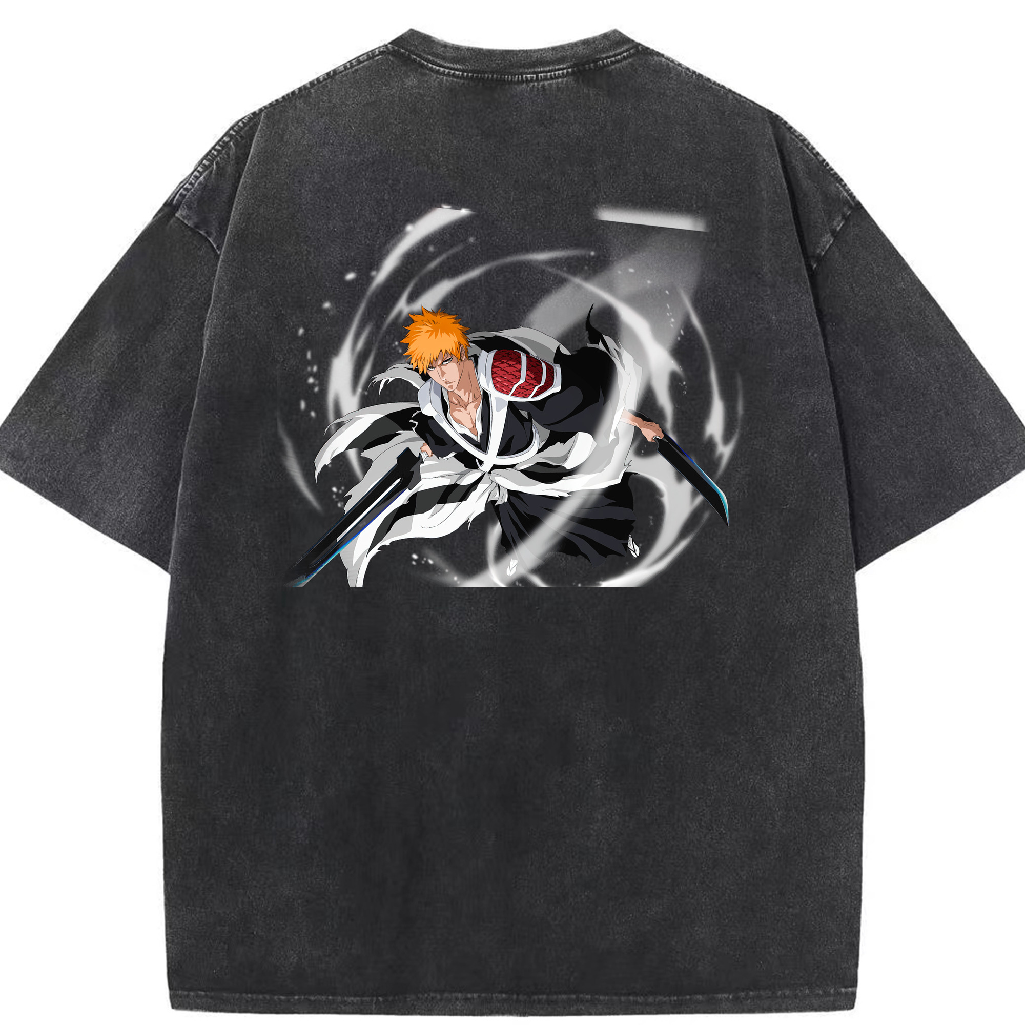 （画像用） ブリーチ 黒崎一護（くろさき いちご）BLEACH Kurosaki Ichigo 綿100% ヴィンテージ風 半袖Tシャツ（背面プリント）
