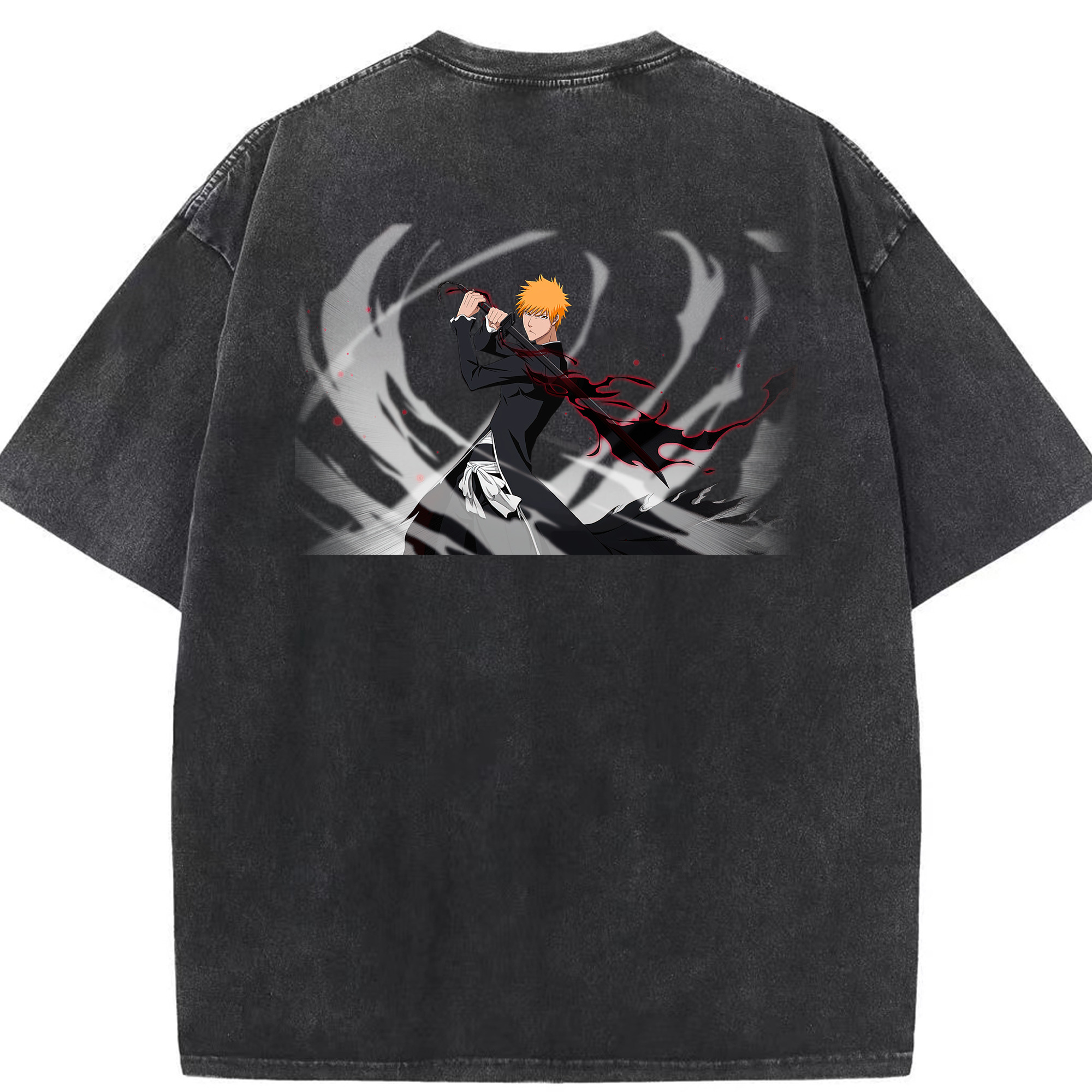 （画像用） ブリーチ 黒崎一護（くろさき いちご）BLEACH Kurosaki Ichigo 綿100% ヴィンテージ風 半袖Tシャツ（背面プリント）