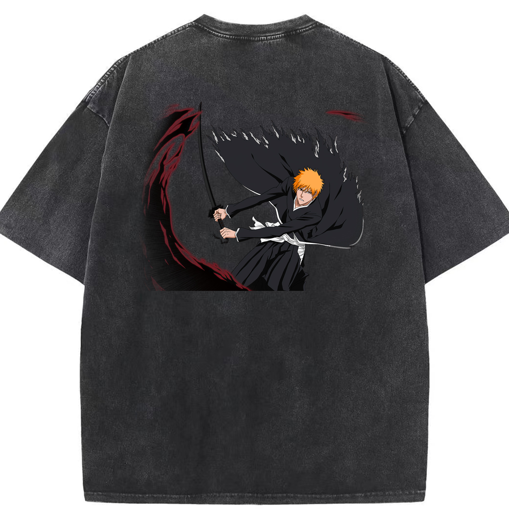 （画像用） ブリーチ 黒崎一護（くろさき いちご）BLEACH Kurosaki Ichigo 綿100% ヴィンテージ風 半袖Tシャツ（背面プリント）