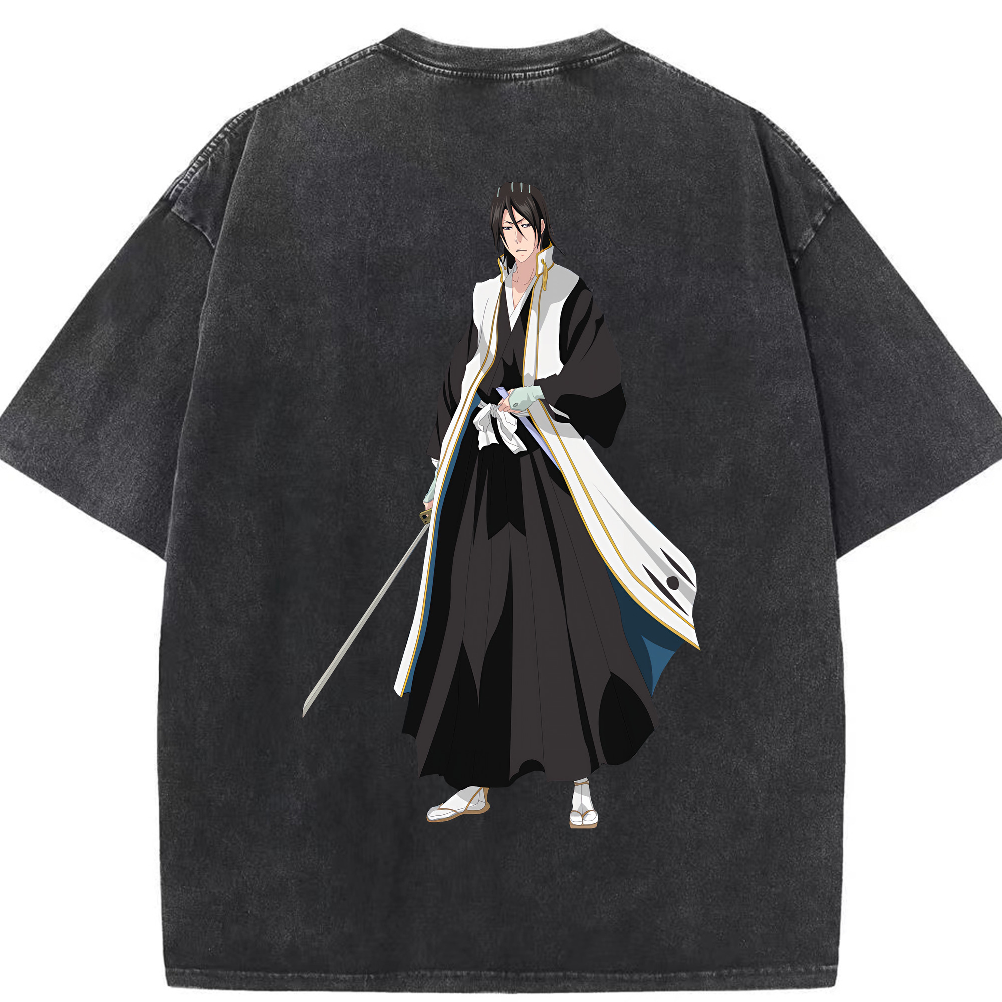 （画像用） ブリーチ くちき びゃくや BLEACH Kuchiki Byakuya 綿100% ヴィンテージ風 半袖Tシャツ（背面プリント）