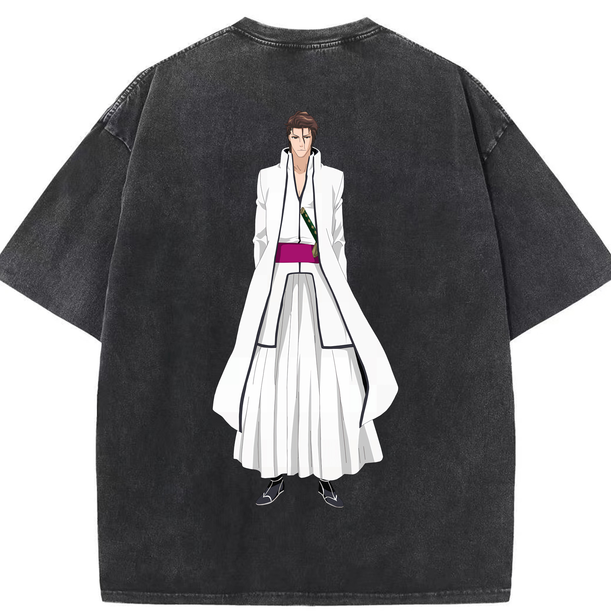 （画像用） ブリーチ 藍染 惣右介（あいぜん そうすけ） BLEACH Aizen Sousuke 綿100% ヴィンテージ風 半袖Tシャツ（背面プリント）