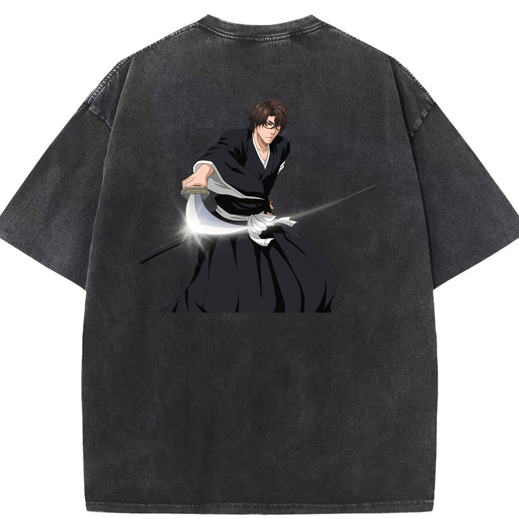（画像用） ブリーチ 藍染 惣右介（あいぜん そうすけ） BLEACH Aizen Sousuke 綿100% ヴィンテージ風 半袖Tシャツ（背面プリント）