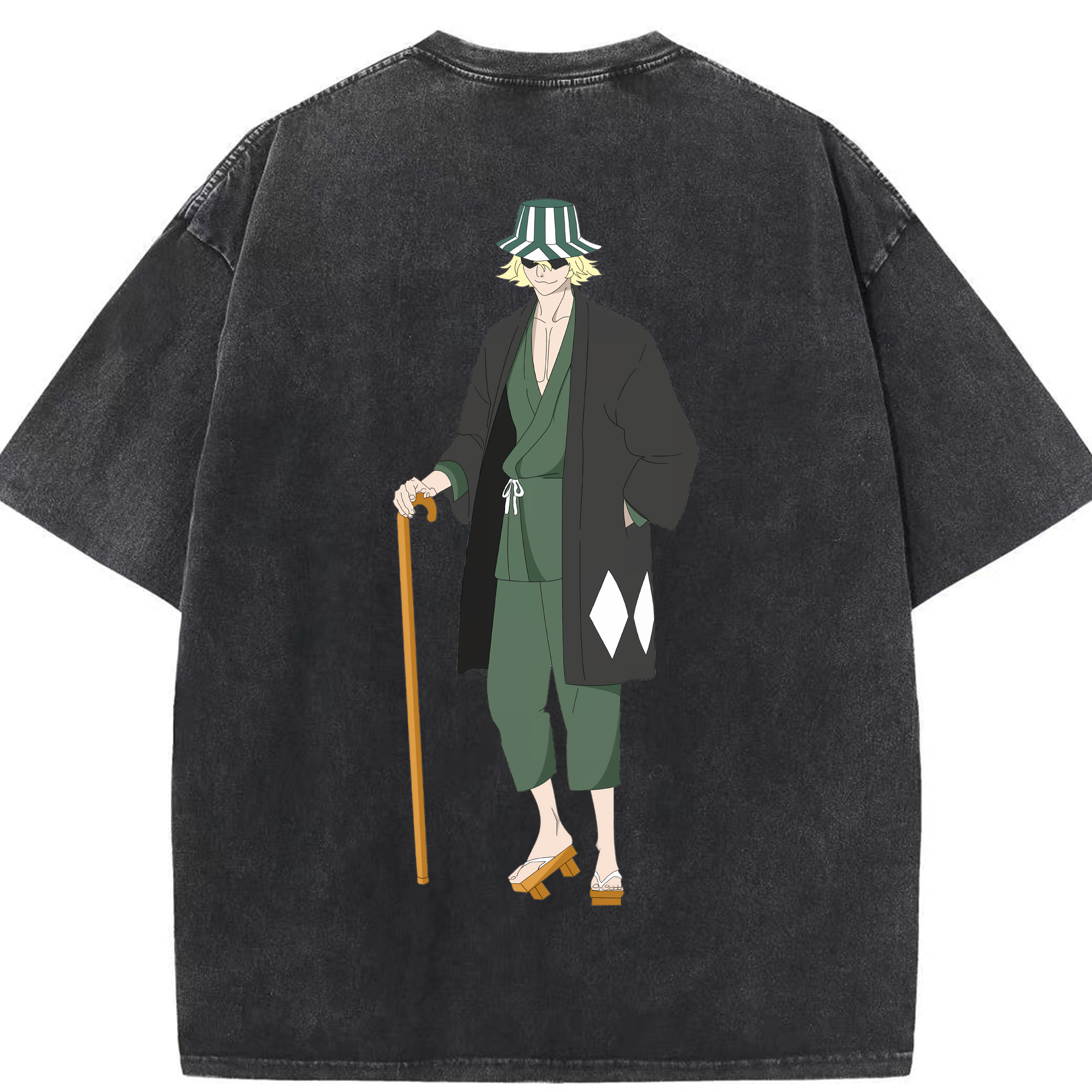 （画像用） "ブリーチ 浦原 喜助（うらはら きすけ） BLEACH Urahara Kisuke " 綿100% ヴィンテージ風 半袖Tシャツ（背面プリント）