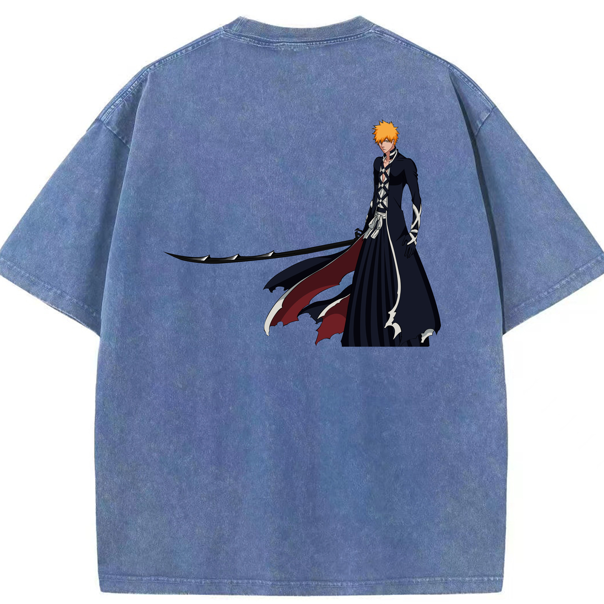 （画像用） ブリーチ 黒崎一護（くろさき いちご）BLEACH Kurosaki Ichigo 綿100% ヴィンテージ風 半袖Tシャツ（背面プリント）