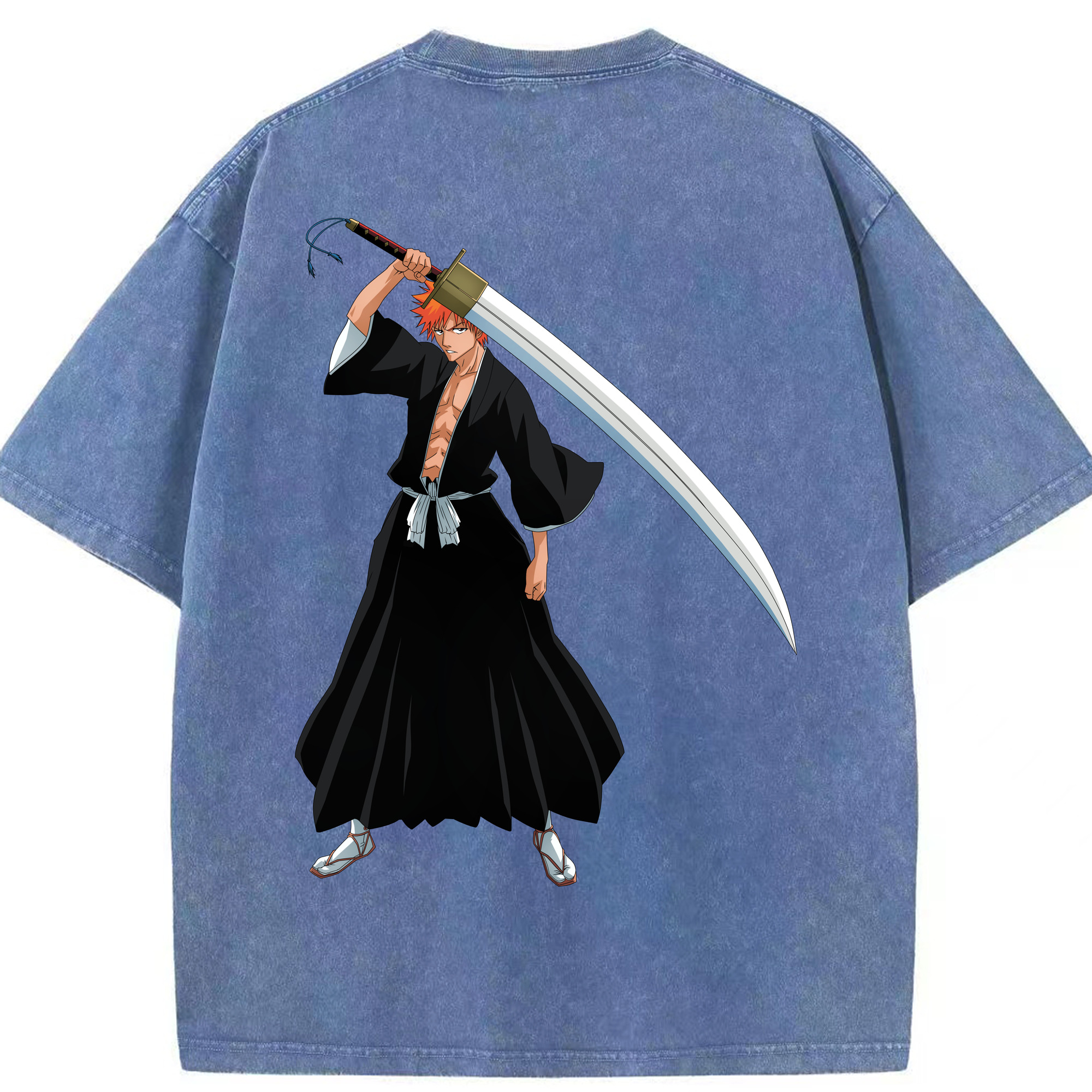 （画像用） ブリーチ 黒崎一護（くろさき いちご）BLEACH Kurosaki Ichigo 綿100% ヴィンテージ風 半袖Tシャツ（背面プリント）