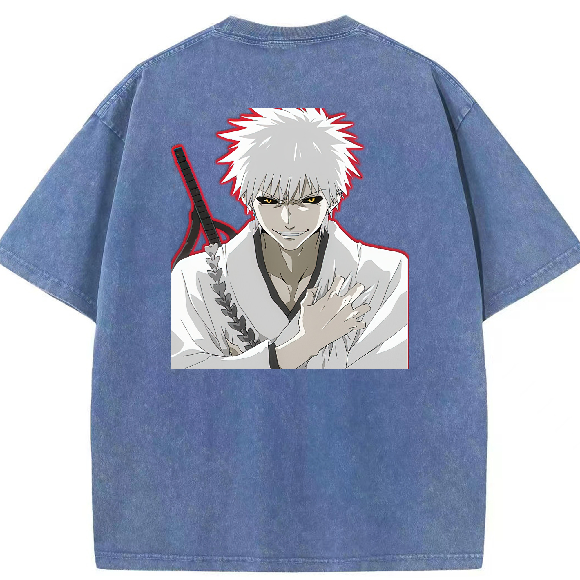 （画像用） ブリーチ 黒崎一護（くろさき いちご）BLEACH Kurosaki Ichigo 綿100% ヴィンテージ風 半袖Tシャツ（背面プリント）
