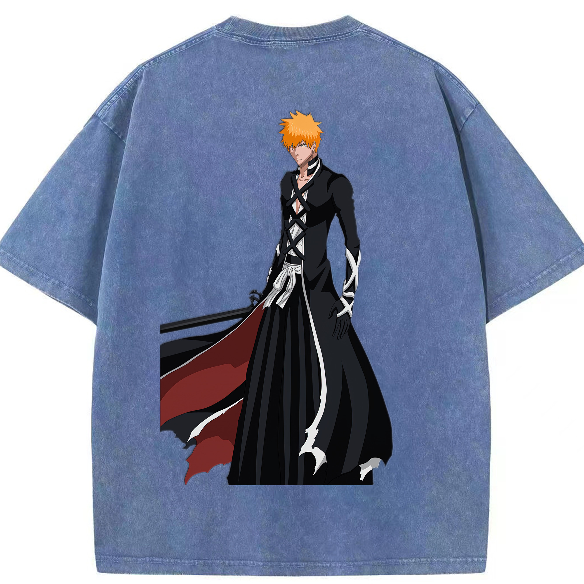 （画像用） ブリーチ 黒崎一護（くろさき いちご）BLEACH Kurosaki Ichigo 綿100% ヴィンテージ風 半袖Tシャツ（背面プリント）
