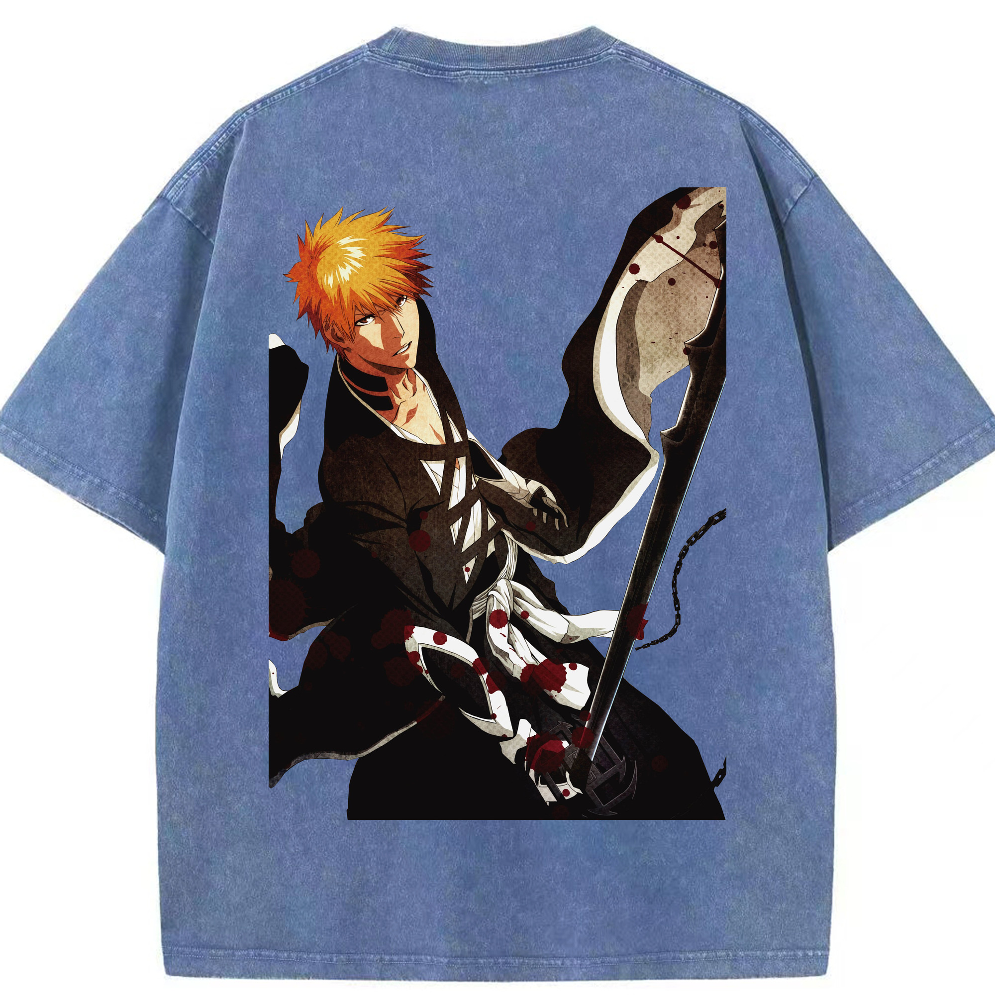 （画像用） ブリーチ 黒崎一護（くろさき いちご）BLEACH Kurosaki Ichigo 綿100% ヴィンテージ風 半袖Tシャツ（背面プリント）