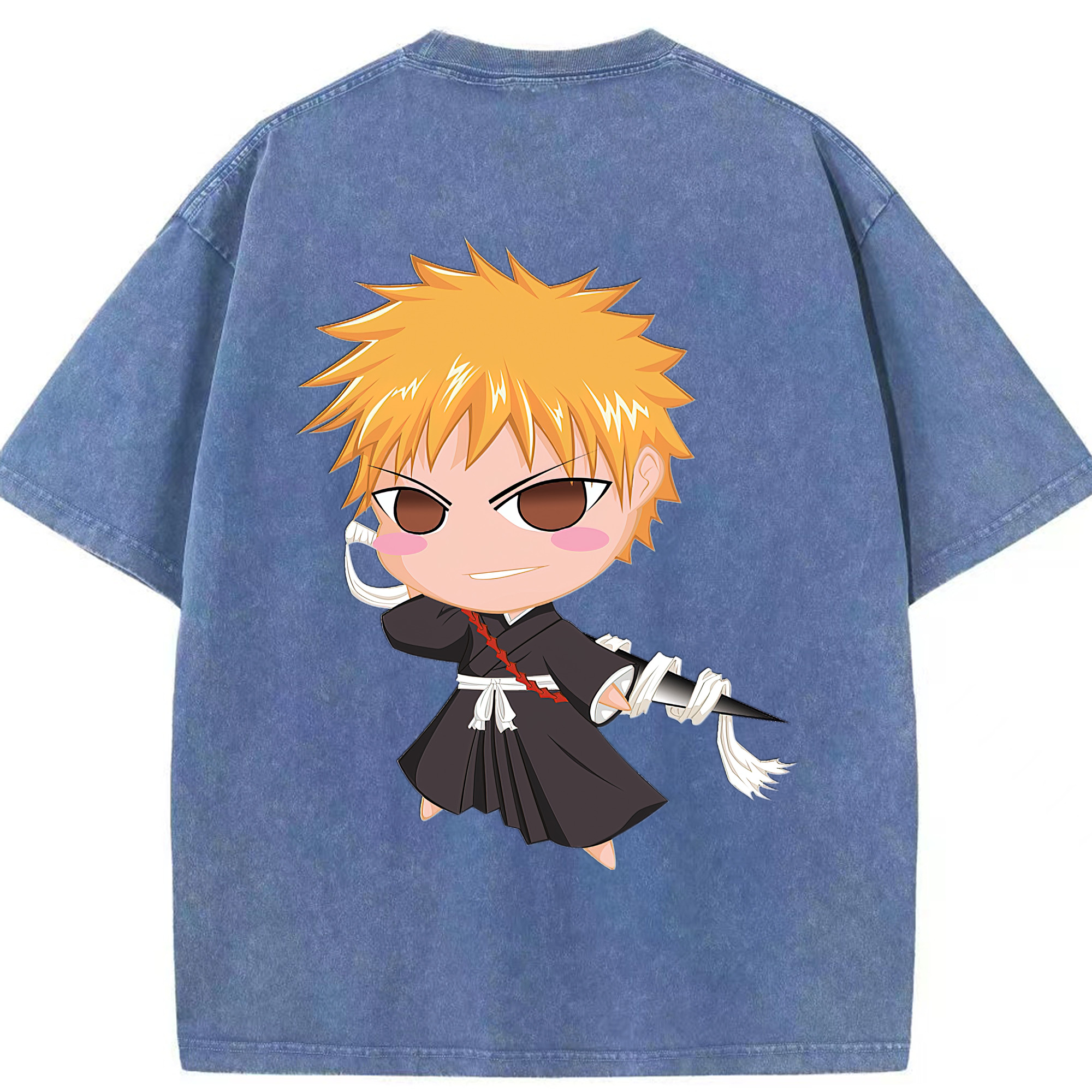 （画像用） ブリーチ 黒崎一護（くろさき いちご）BLEACH Kurosaki Ichigo 綿100% ヴィンテージ風 半袖Tシャツ（背面プリント）