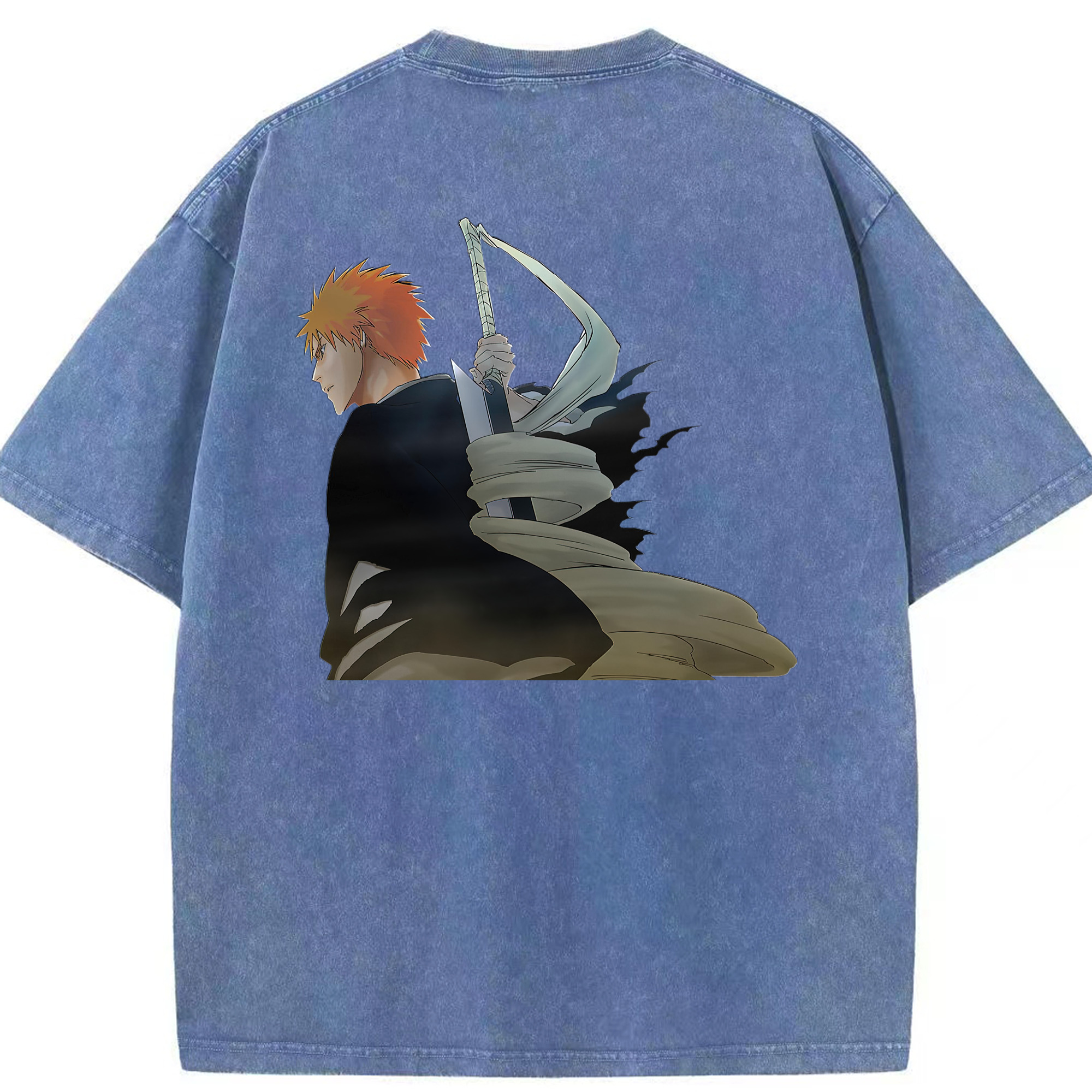 （画像用） ブリーチ 黒崎一護（くろさき いちご）BLEACH Kurosaki Ichigo 綿100% ヴィンテージ風 半袖Tシャツ（背面プリント）