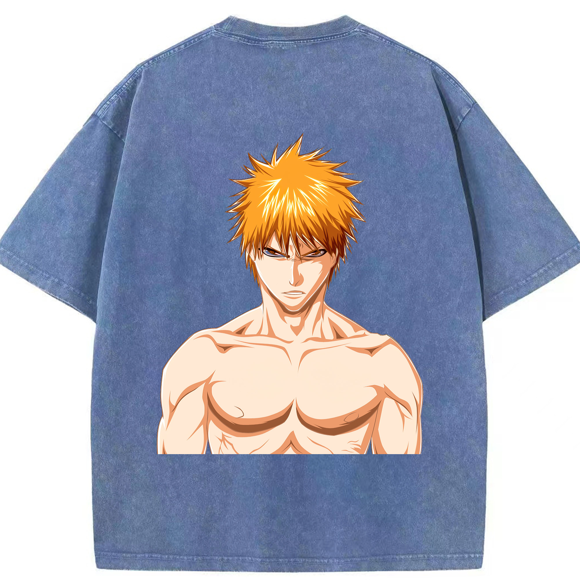 （画像用） ブリーチ 黒崎一護（くろさき いちご）BLEACH Kurosaki Ichigo 綿100% ヴィンテージ風 半袖Tシャツ（背面プリント）