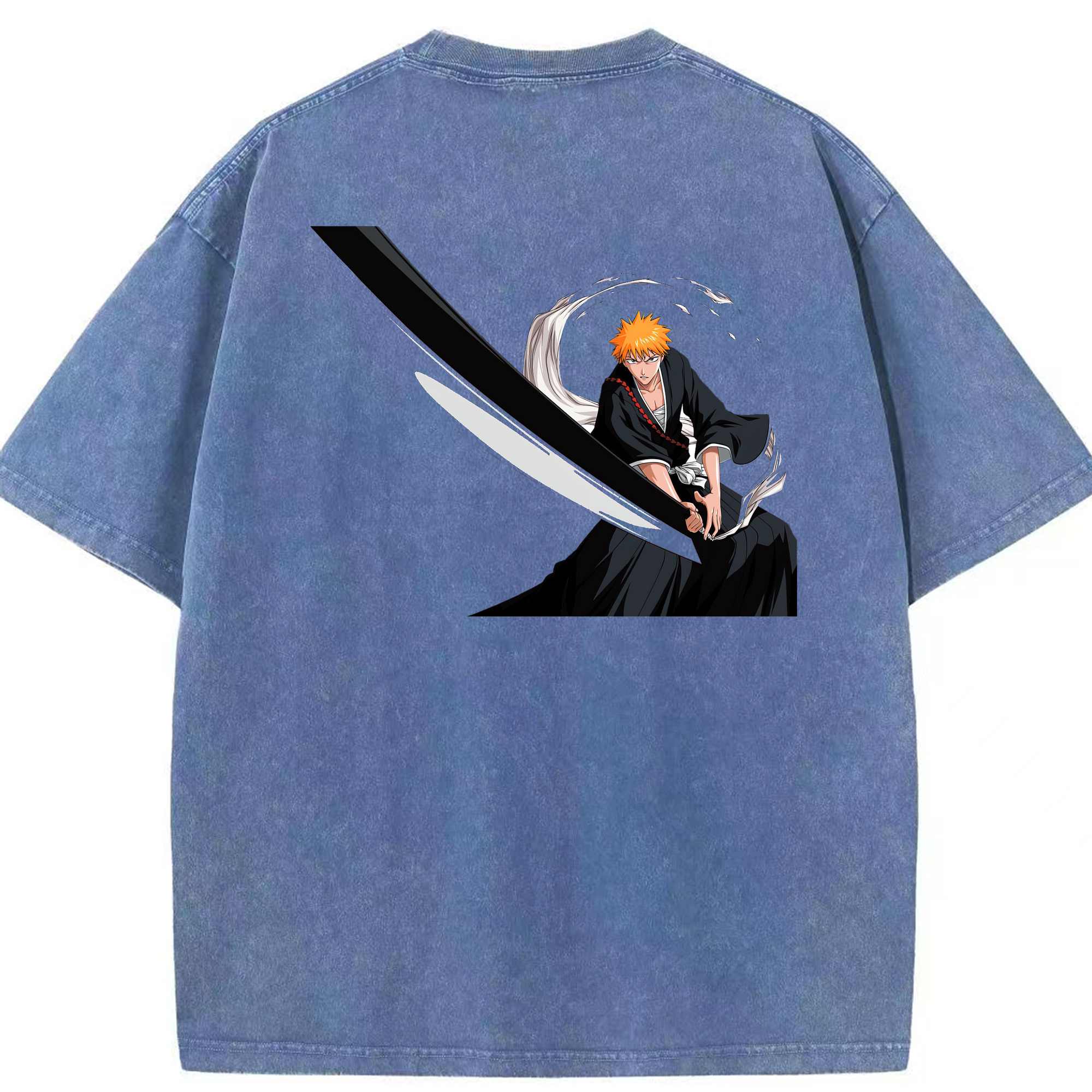 （画像用） ブリーチ 黒崎一護（くろさき いちご）BLEACH Kurosaki Ichigo 綿100% ヴィンテージ風 半袖Tシャツ（背面プリント）