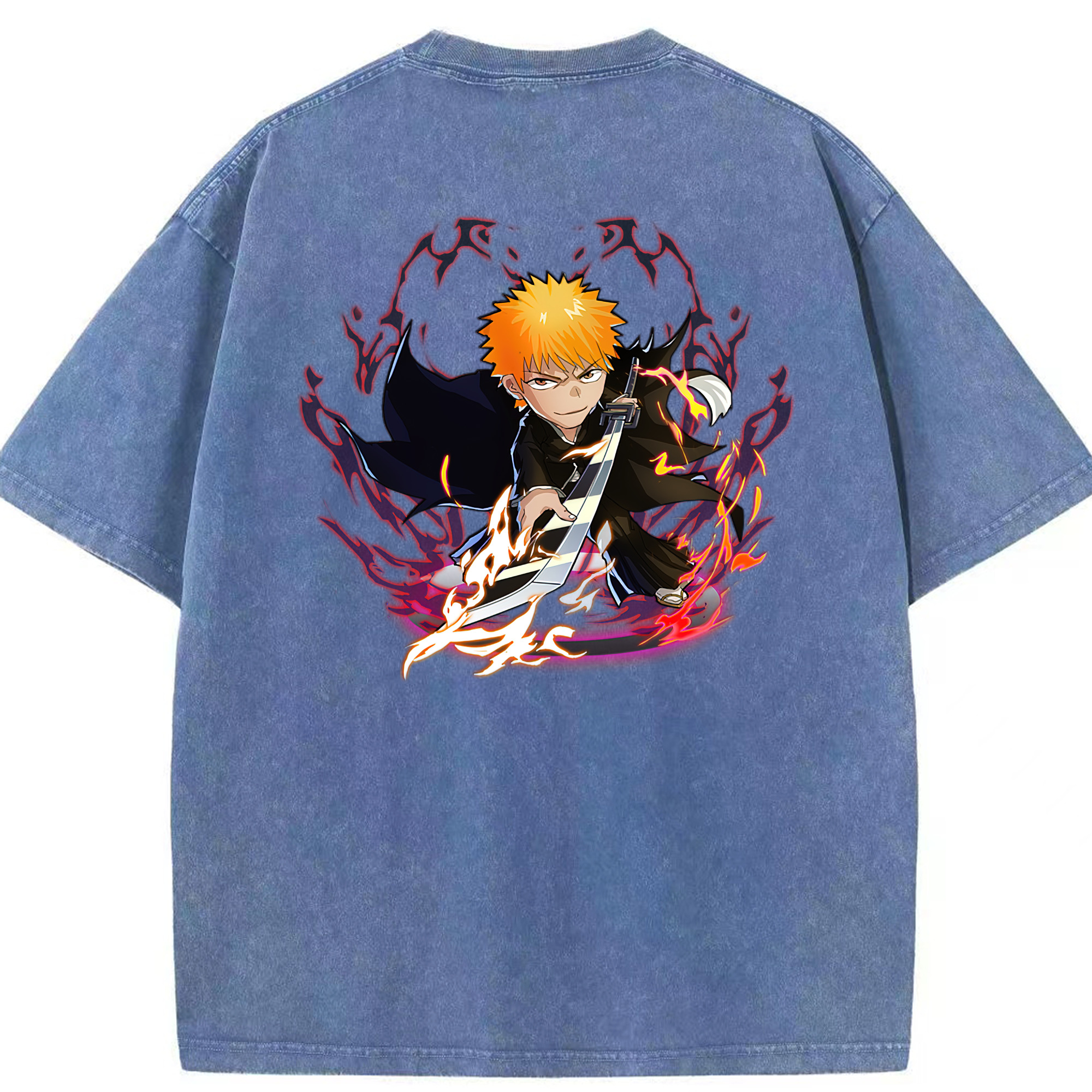 （画像用） ブリーチ 黒崎一護（くろさき いちご）BLEACH Kurosaki Ichigo 綿100% ヴィンテージ風 半袖Tシャツ（背面プリント）