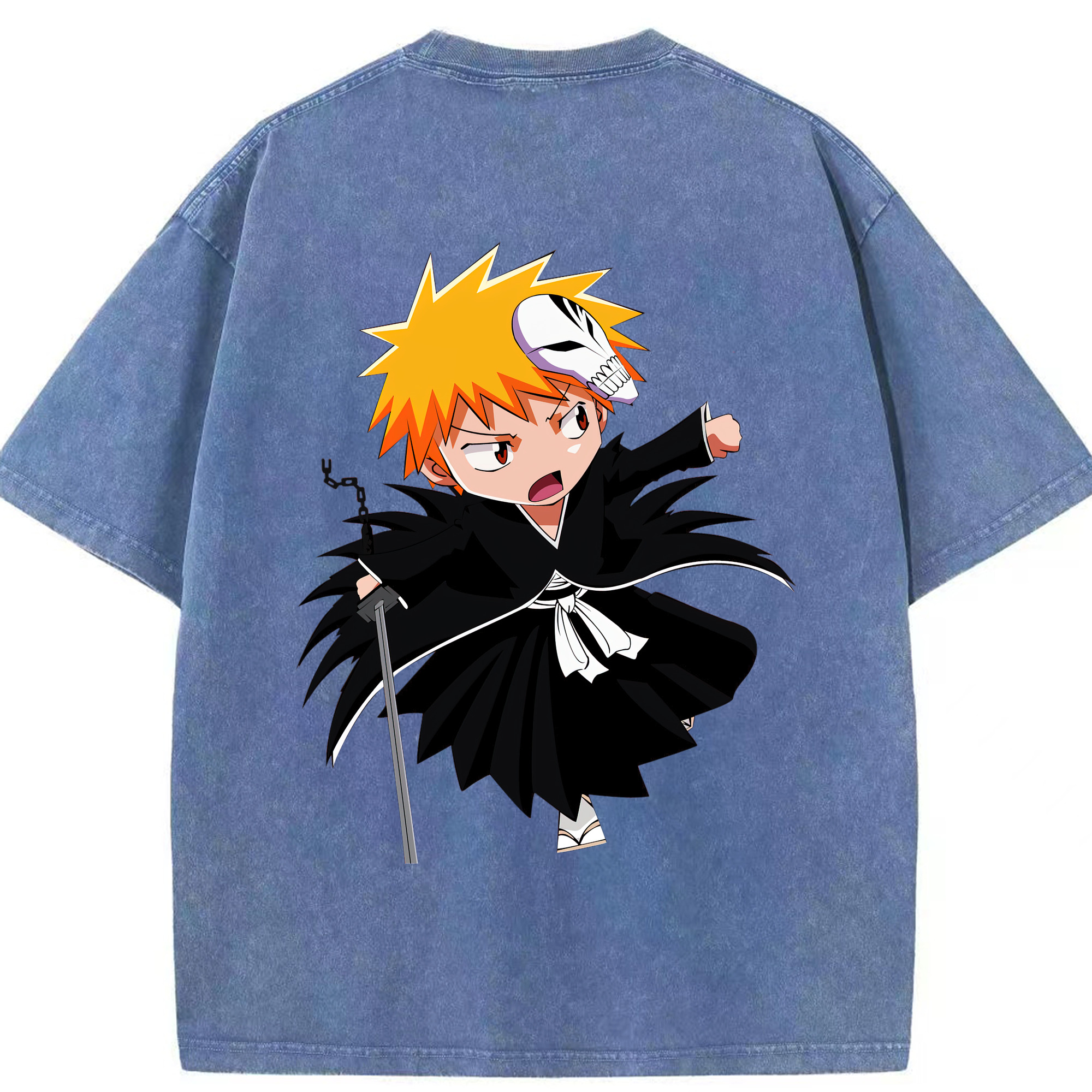 （画像用） ブリーチ 黒崎一護（くろさき いちご）BLEACH Kurosaki Ichigo 綿100% ヴィンテージ風 半袖Tシャツ（背面プリント）