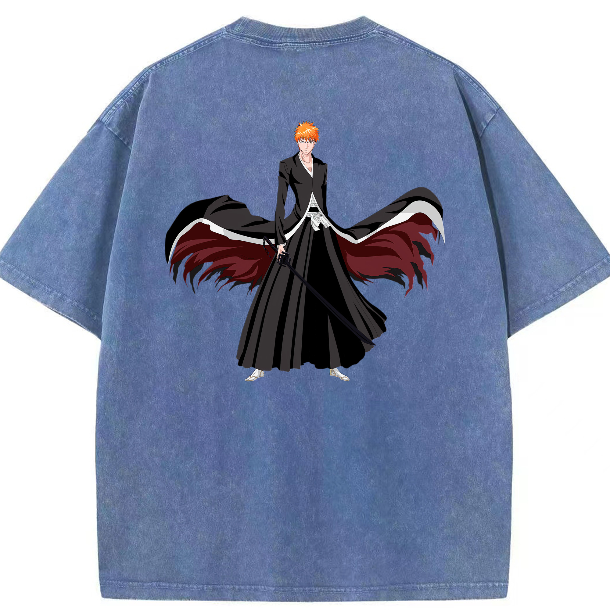 （画像用） ブリーチ 黒崎一護（くろさき いちご）BLEACH Kurosaki Ichigo 綿100% ヴィンテージ風 半袖Tシャツ（背面プリント）