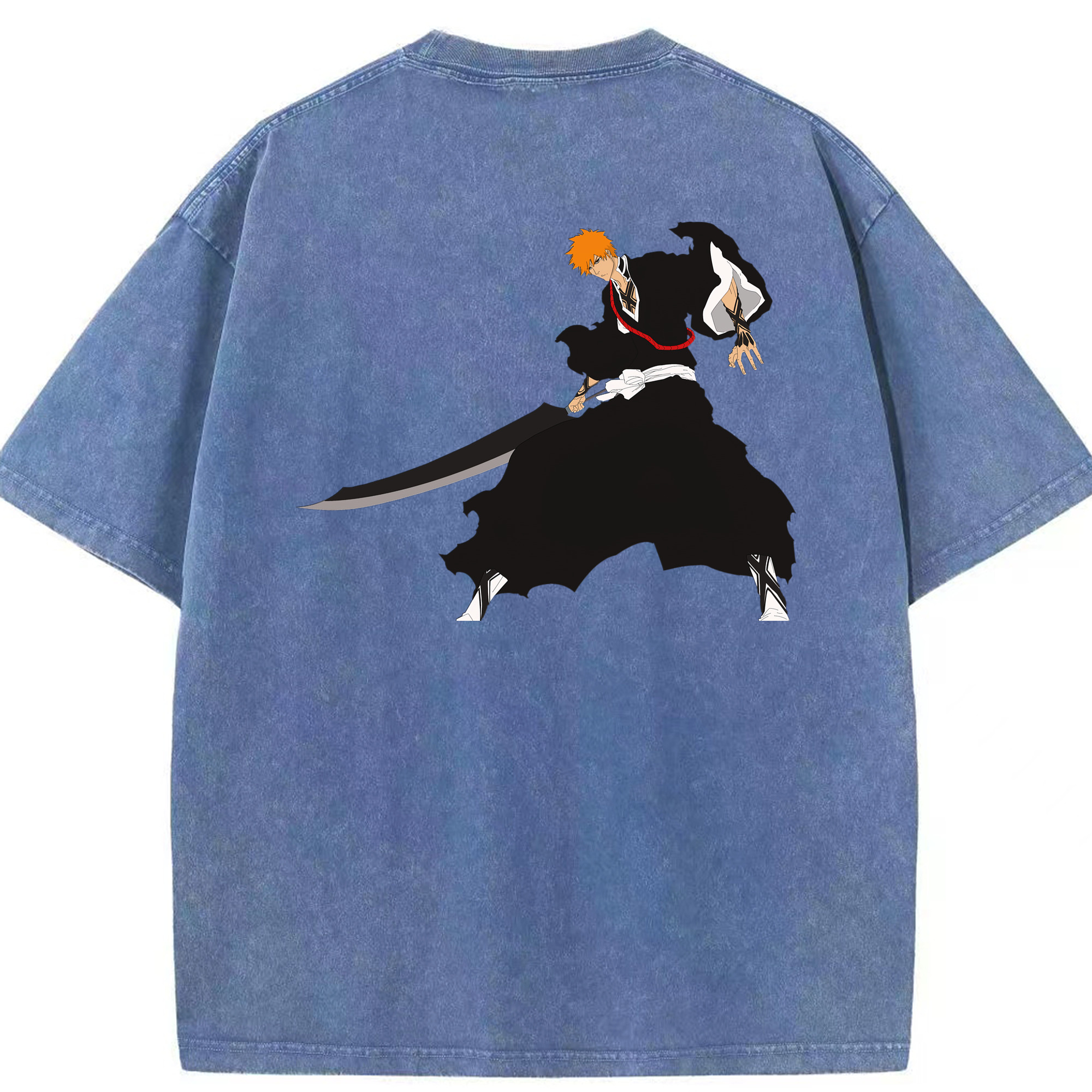 （画像用） ブリーチ 黒崎一護（くろさき いちご）BLEACH Kurosaki Ichigo 綿100% ヴィンテージ風 半袖Tシャツ（背面プリント）