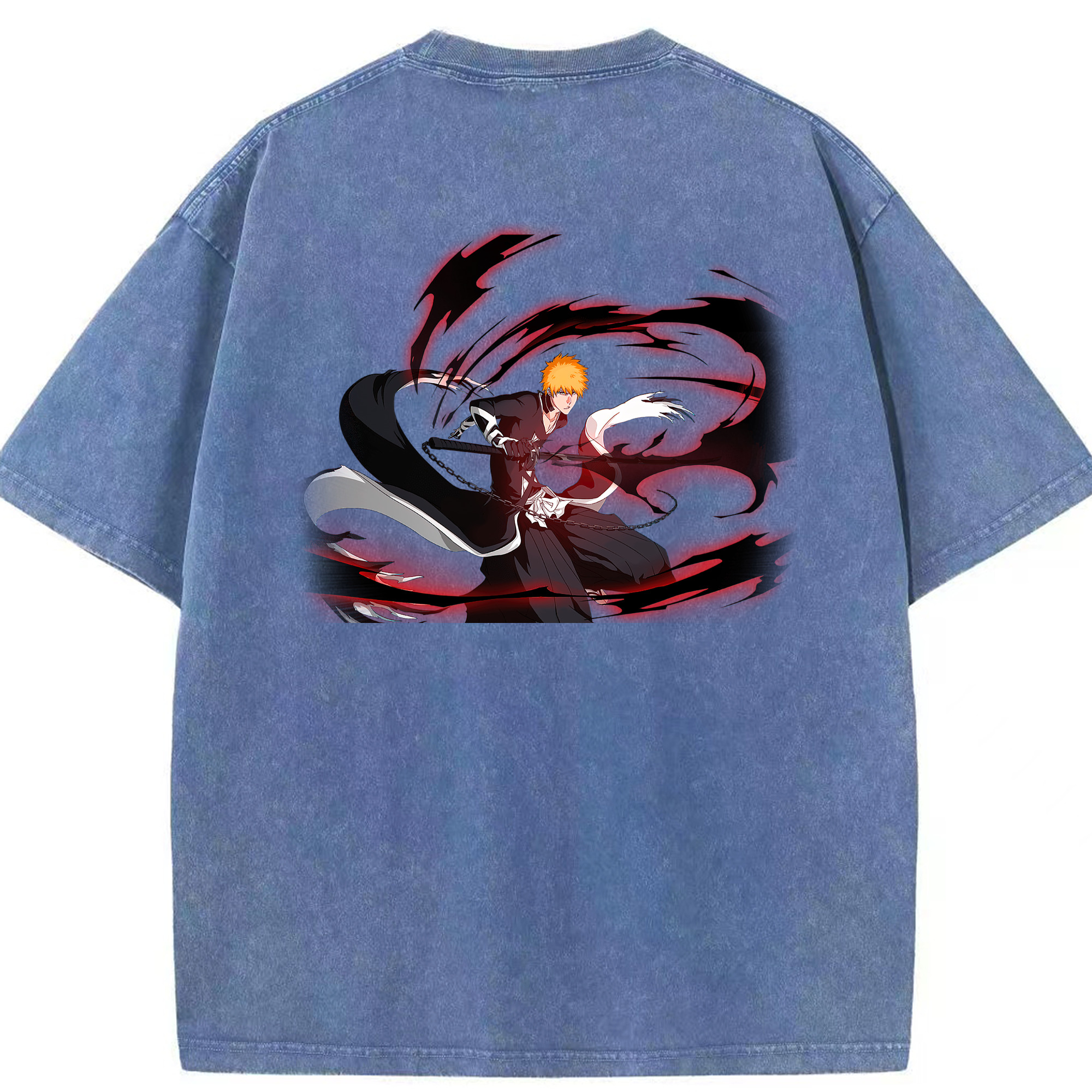 （画像用） ブリーチ 黒崎一護（くろさき いちご）BLEACH Kurosaki Ichigo 綿100% ヴィンテージ風 半袖Tシャツ（背面プリント）