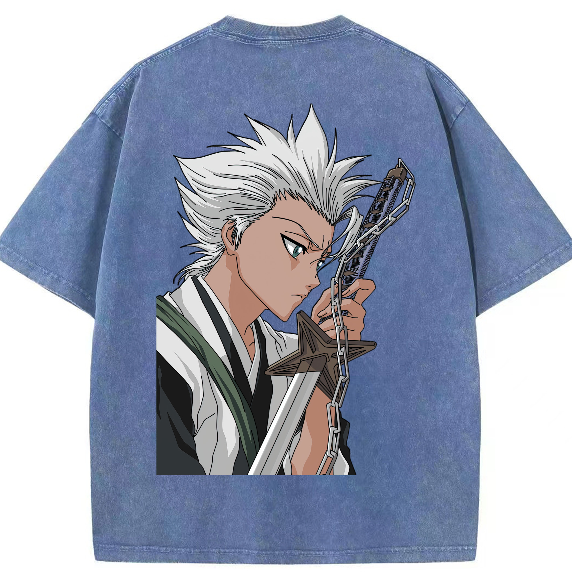 （画像用） ブリーチ 日番谷冬獅郎（ひつがや とうしろう） BLEACH Hitsugaya Toushirou 綿100% ヴィンテージ風 半袖Tシャツ（背面プリント）