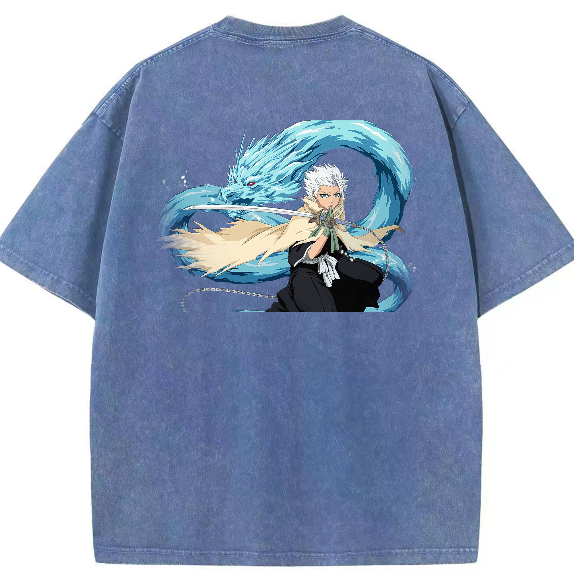 （画像用） ブリーチ 日番谷冬獅郎（ひつがや とうしろう） BLEACH Hitsugaya Toushirou 綿100% ヴィンテージ風 半袖Tシャツ（背面プリント）