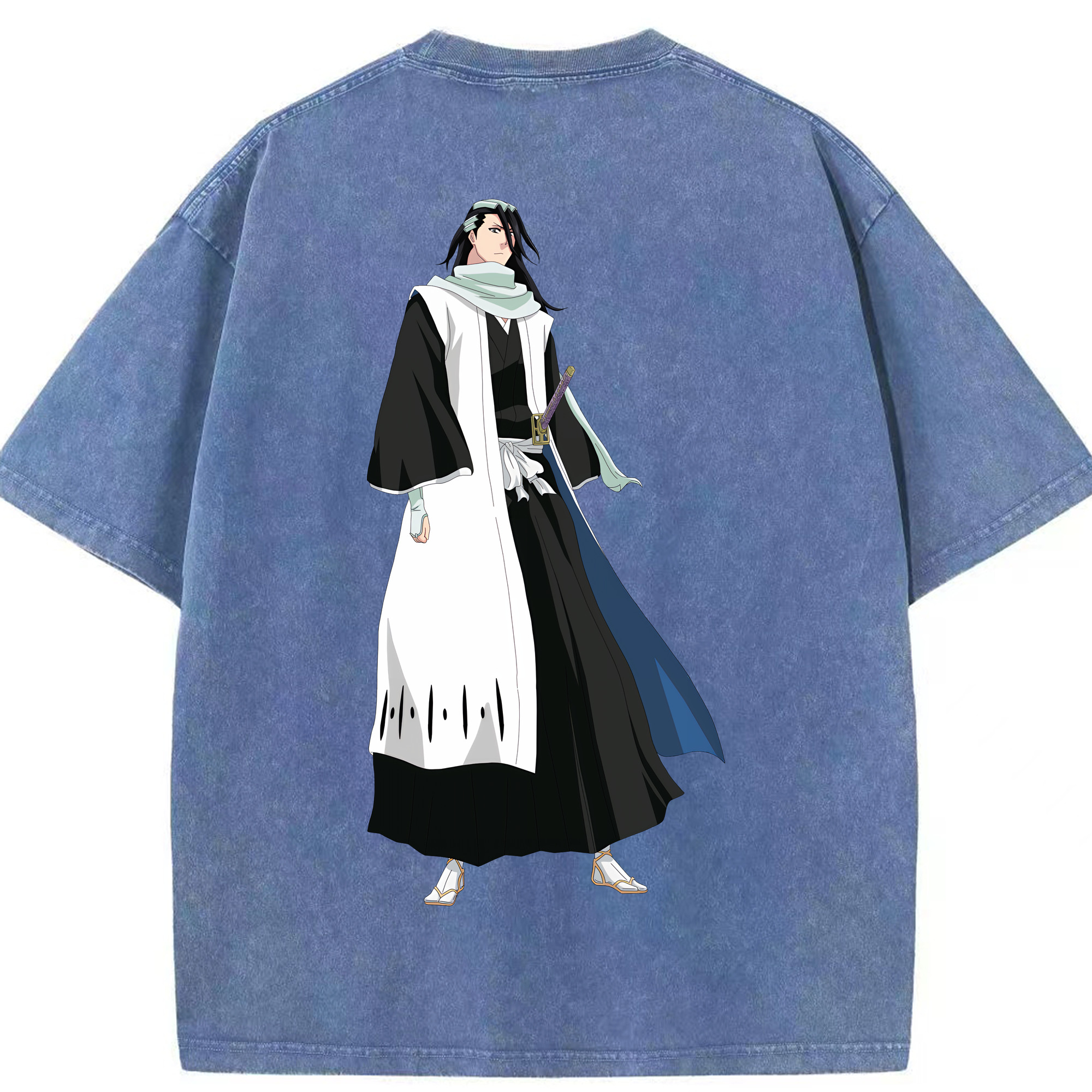 （画像用） ブリーチ くちき びゃくや BLEACH Kuchiki Byakuya 綿100% ヴィンテージ風 半袖Tシャツ（背面プリント）