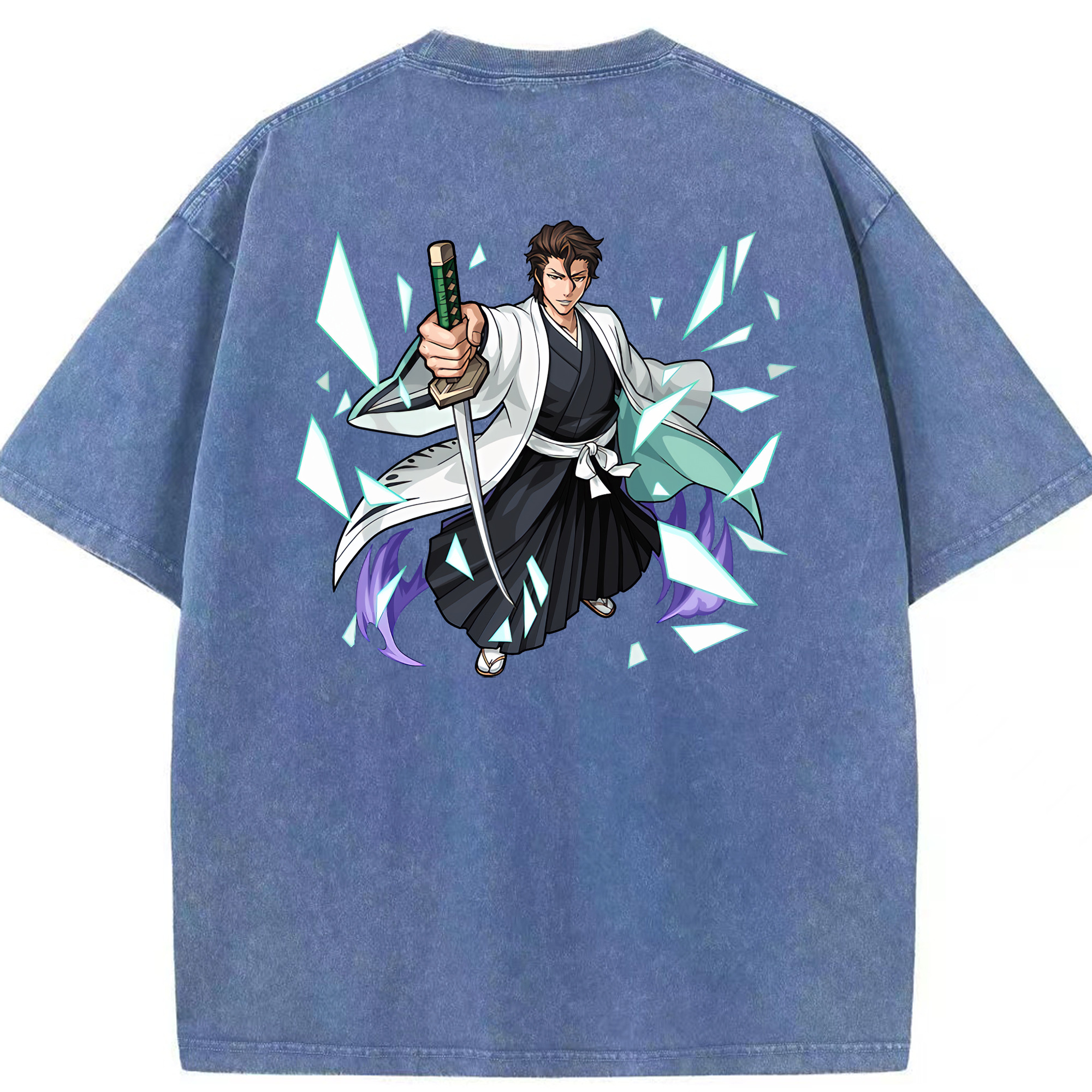 （画像用） ブリーチ 藍染 惣右介（あいぜん そうすけ） BLEACH Aizen Sousuke 綿100% ヴィンテージ風 半袖Tシャツ（背面プリント）