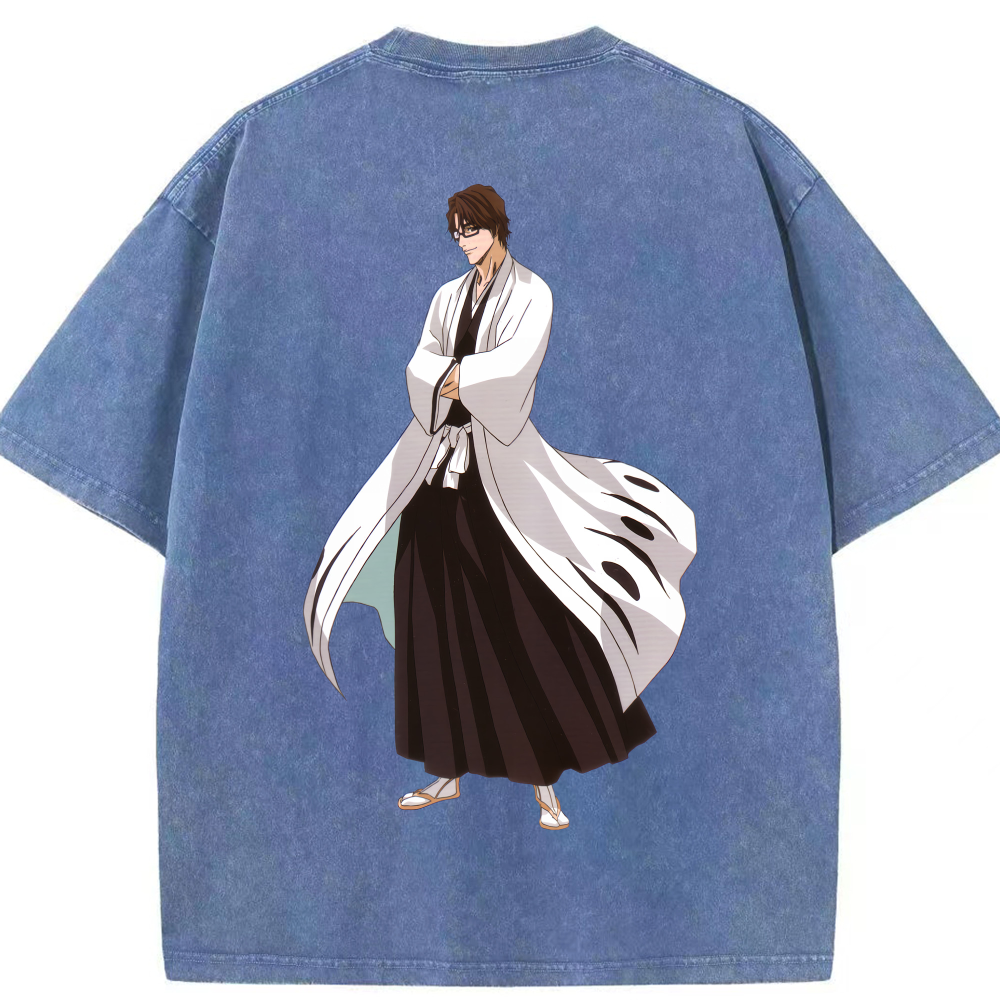 （画像用） ブリーチ 藍染 惣右介（あいぜん そうすけ） BLEACH Aizen Sousuke 綿100% ヴィンテージ風 半袖Tシャツ（背面プリント）